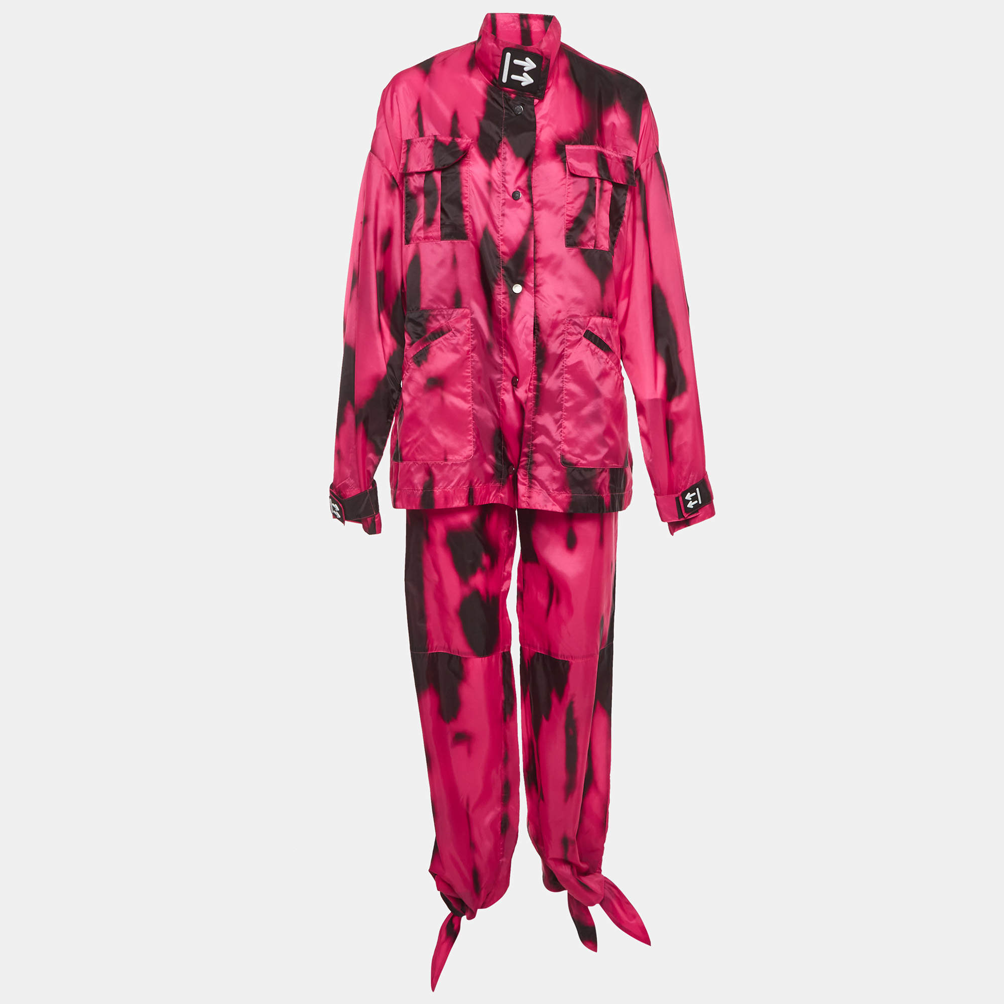 Pre Owned Off-White Pink/Black Tiger Dye Nylon Jacket and Pants Suit M/L