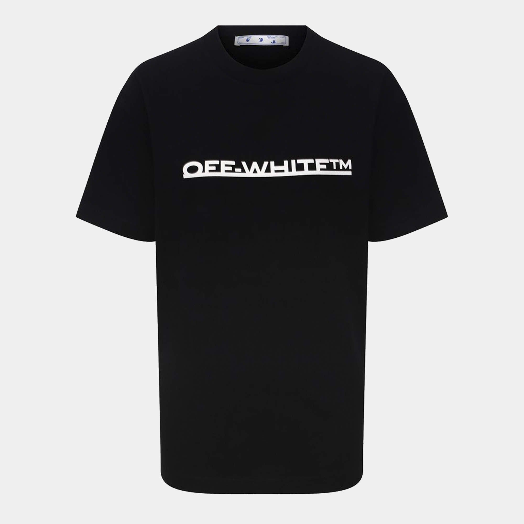 Pre Owned Off-White Black Underlined Logo Print Jersey Crew Neck T-Shirt S