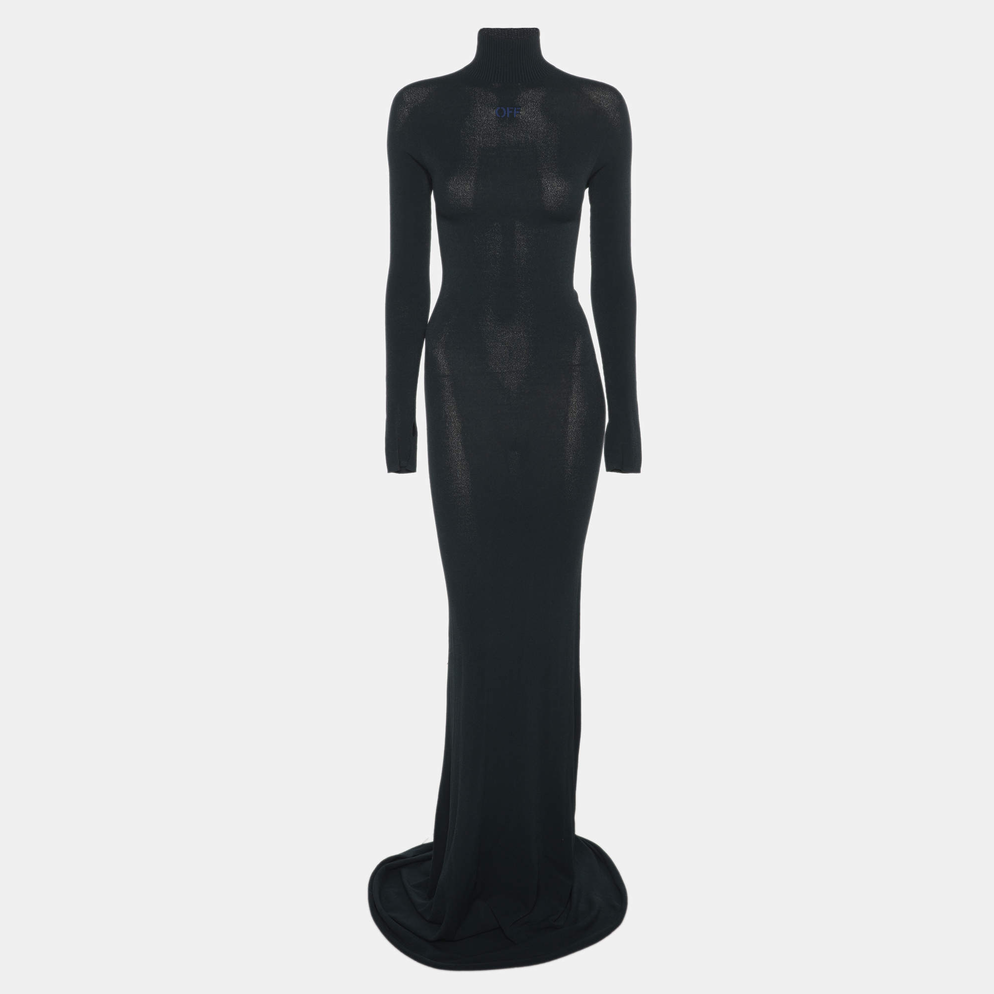 Pre Owned Off-White Blue Stretch Crepe Bodycon Dress M