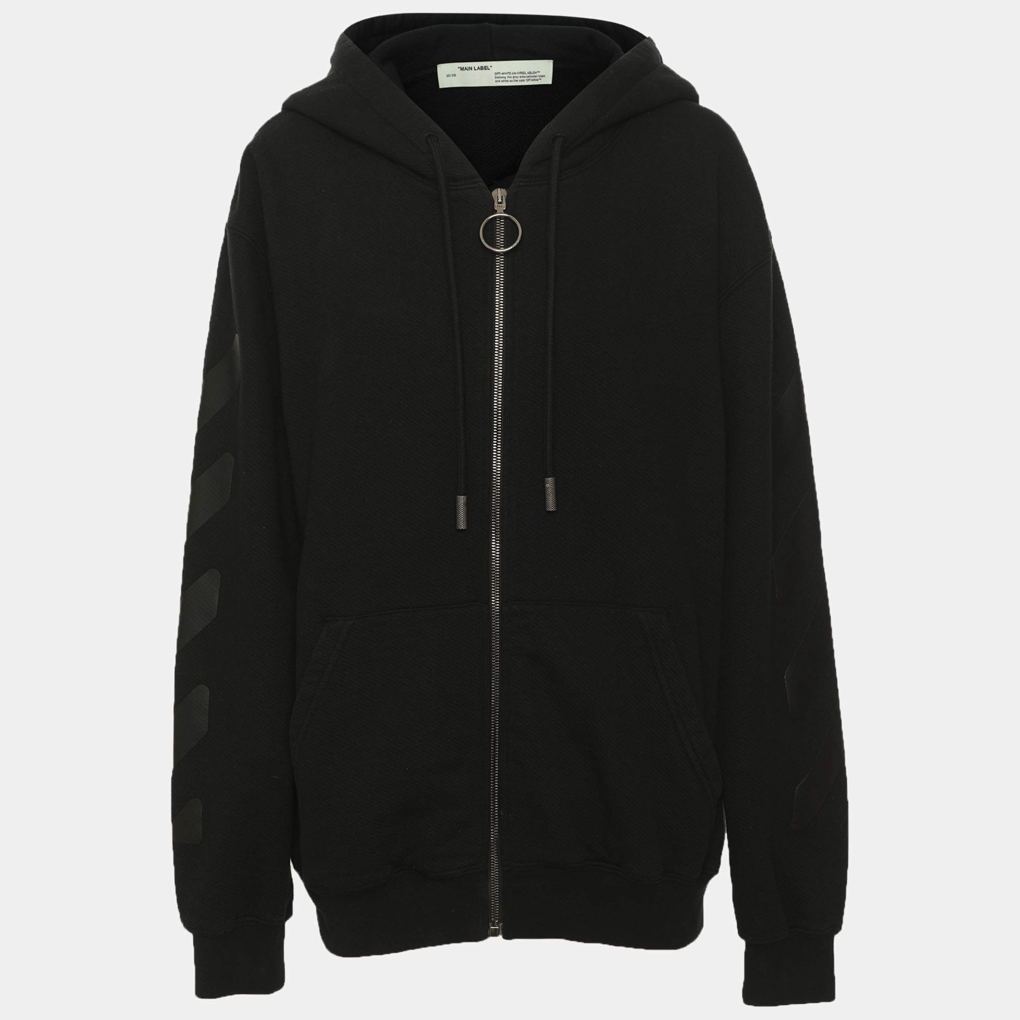 Pre Owned Off-White Black Cotton Diag Oversized Zipped Hoodie L