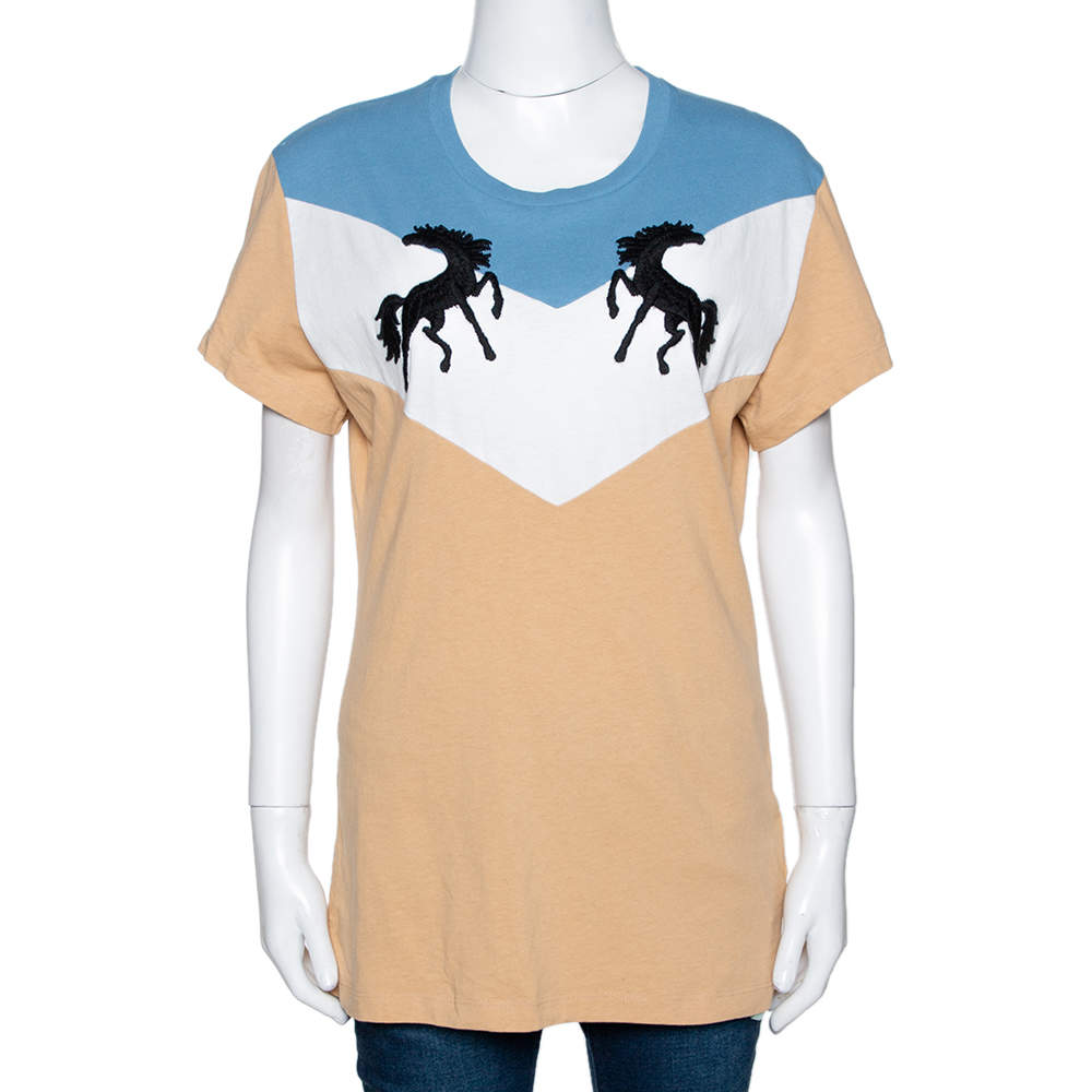 Pre Owned Off-White Tricolor Cotton Twisting Horses T Shirt L