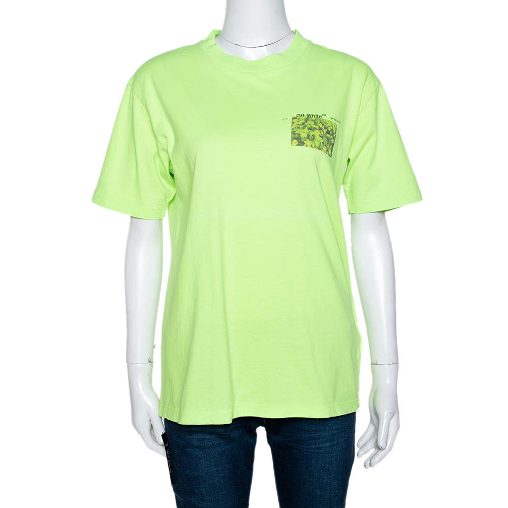 Off-White Fluorescent Yellow Printed Cotton T-Shirt S