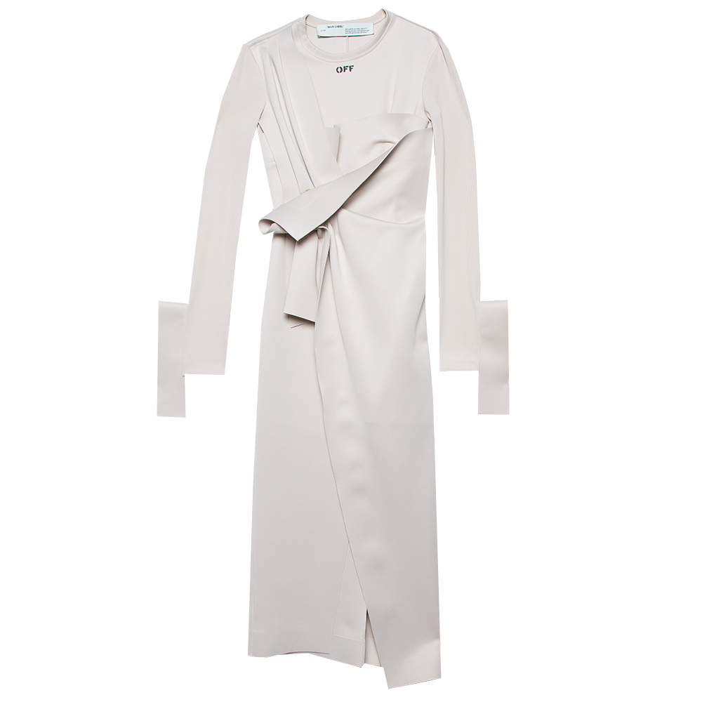 Off-White Beige Neoprene Asymmetric Draped Detail Midi Dress M