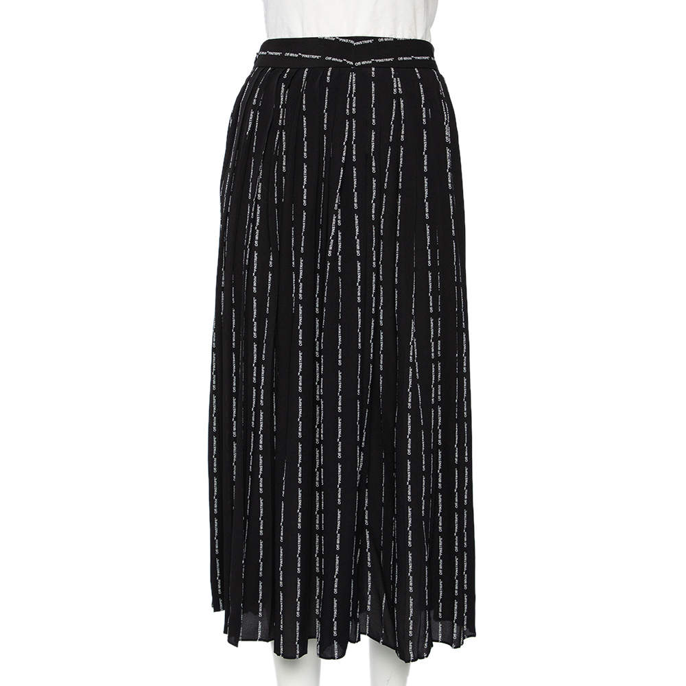 مملوكة مسبقًا Off-White Black Logo Printed Chiffon Pleated Culottes M