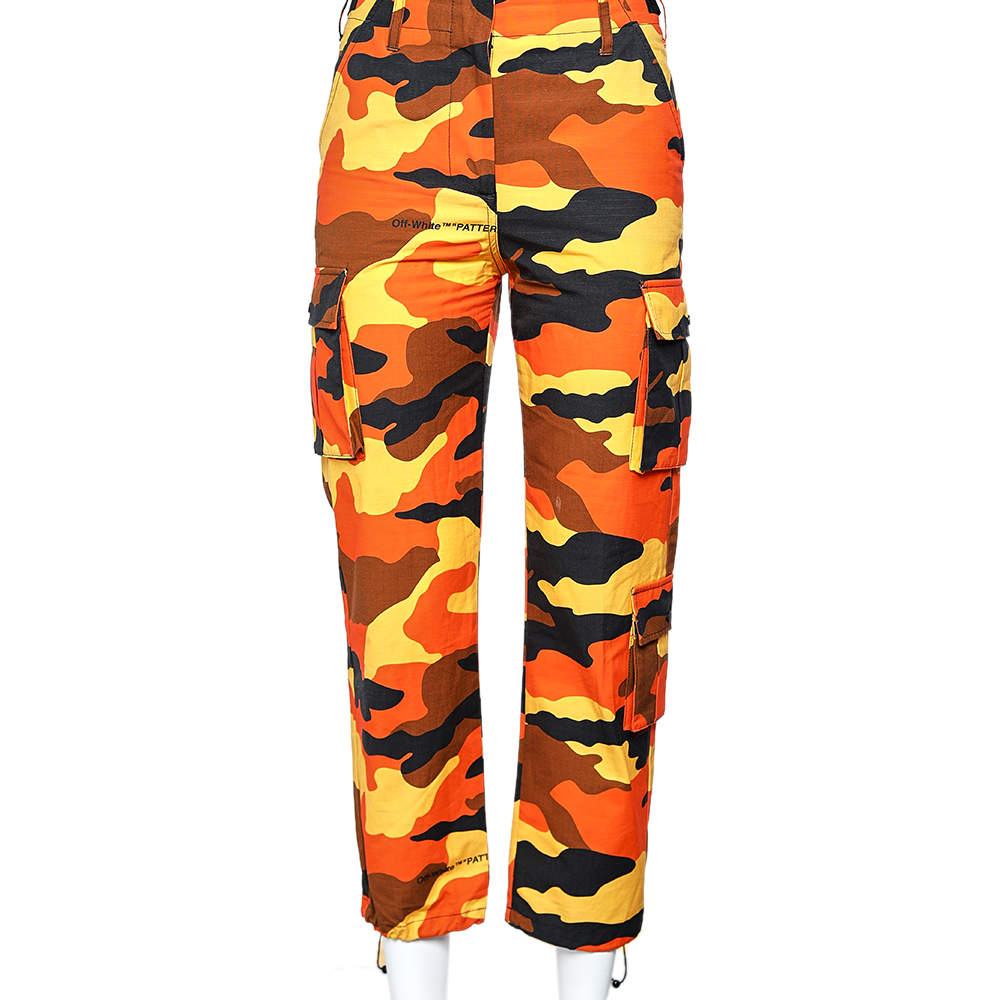 Off-White Orange Camouflage Printed Cotton Cargo Pants M