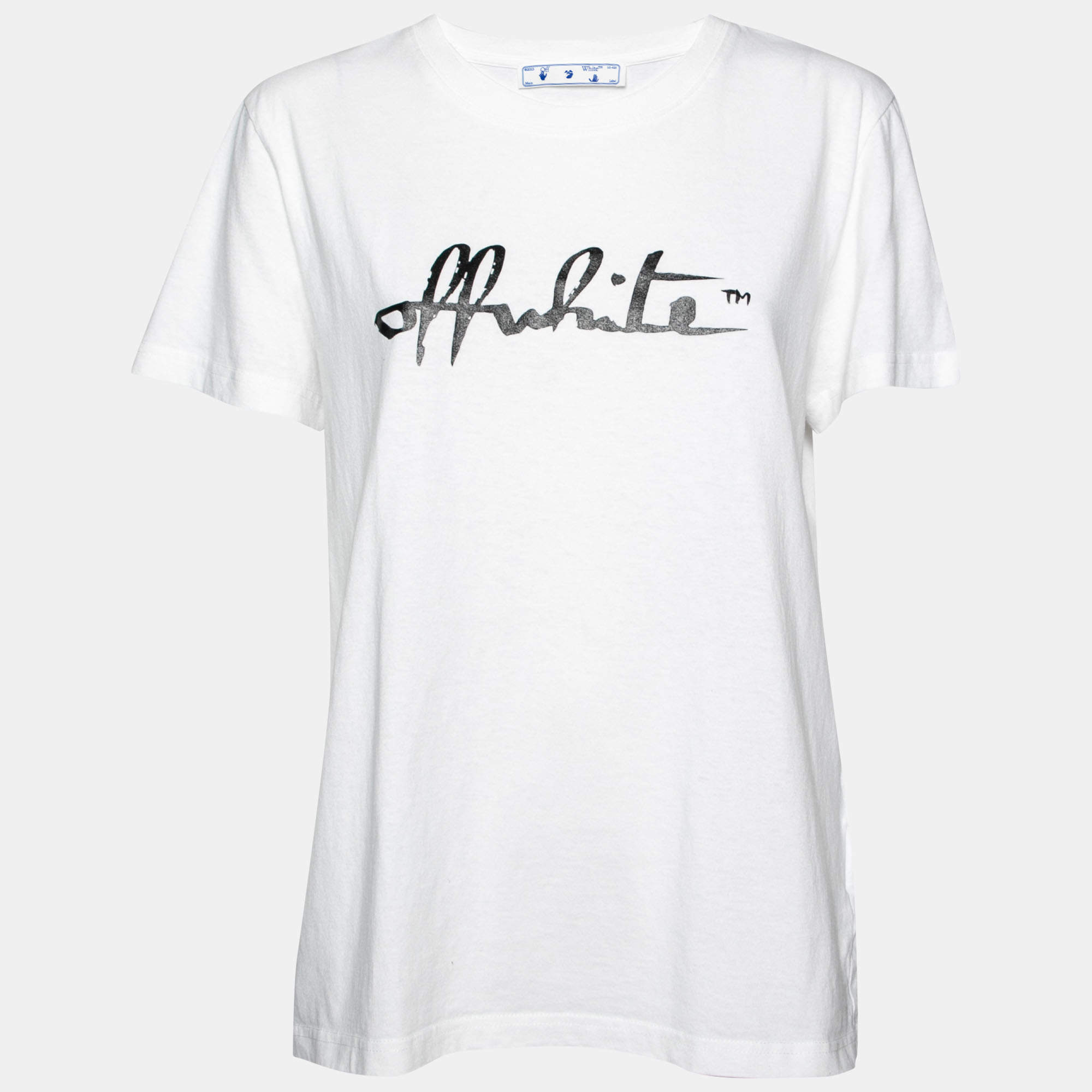 Off-White White Logo Printed Cotton Short Sleeve T-Shirt L