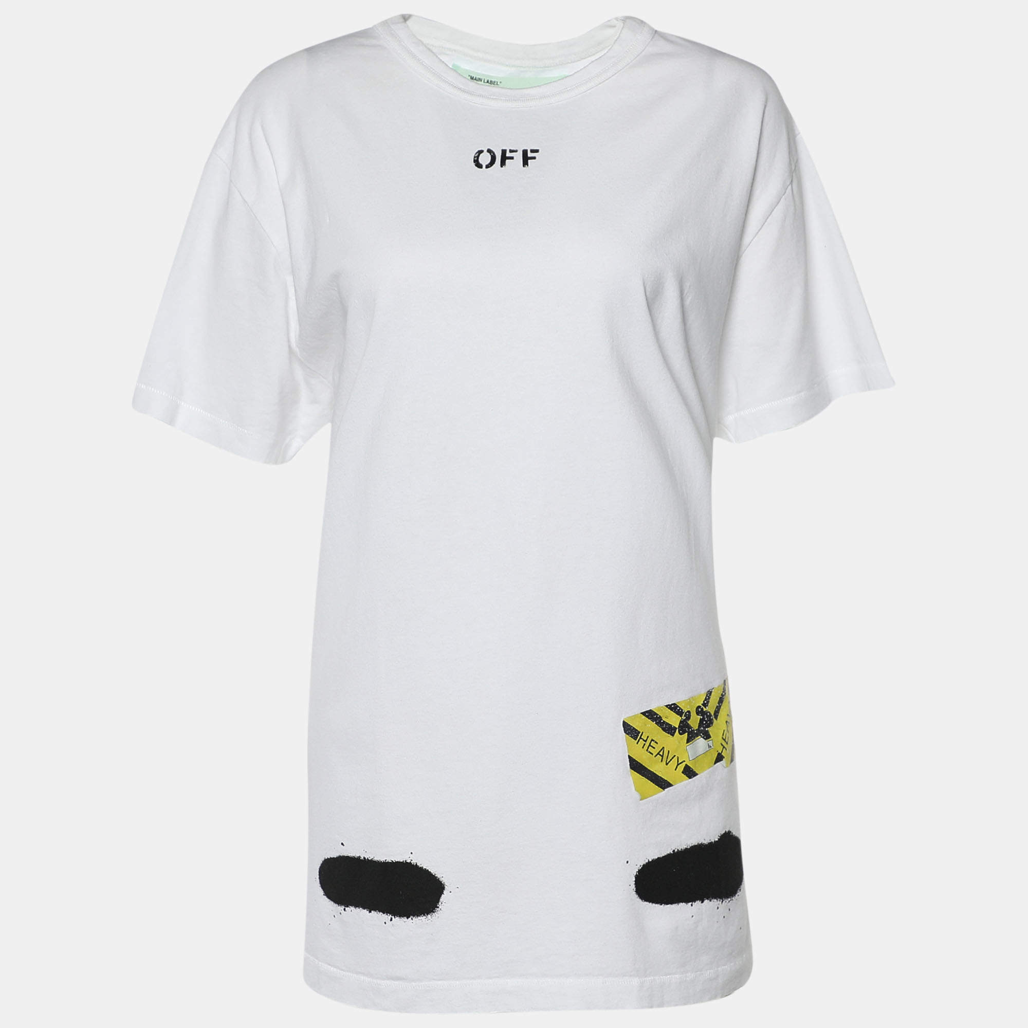 Pre Owned Off-White White Cotton Printed Crew Neck Oversized T-shirt M