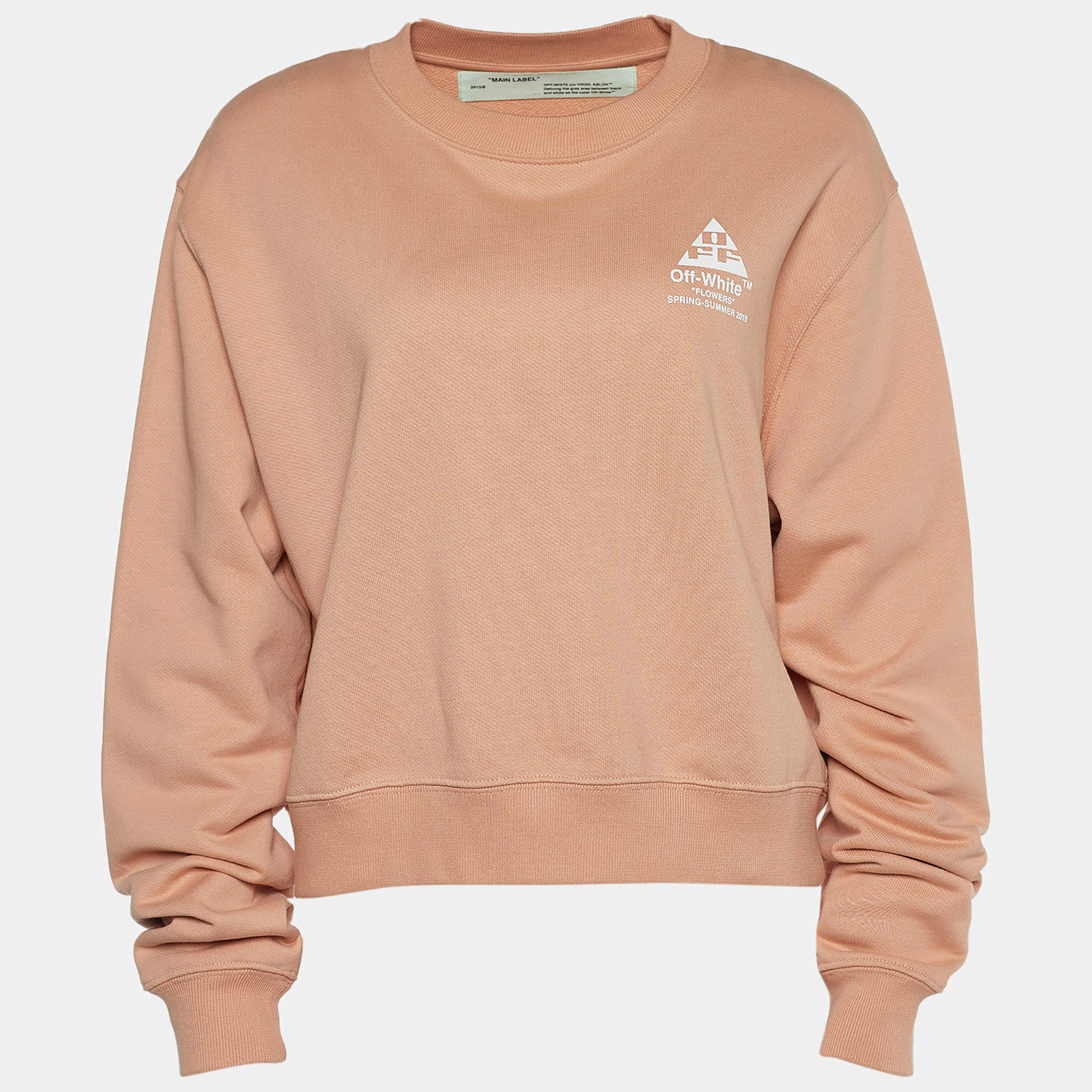 Pre Owned Off-White Peach Terry Knit Flowers Embroidered Sweatshirt S