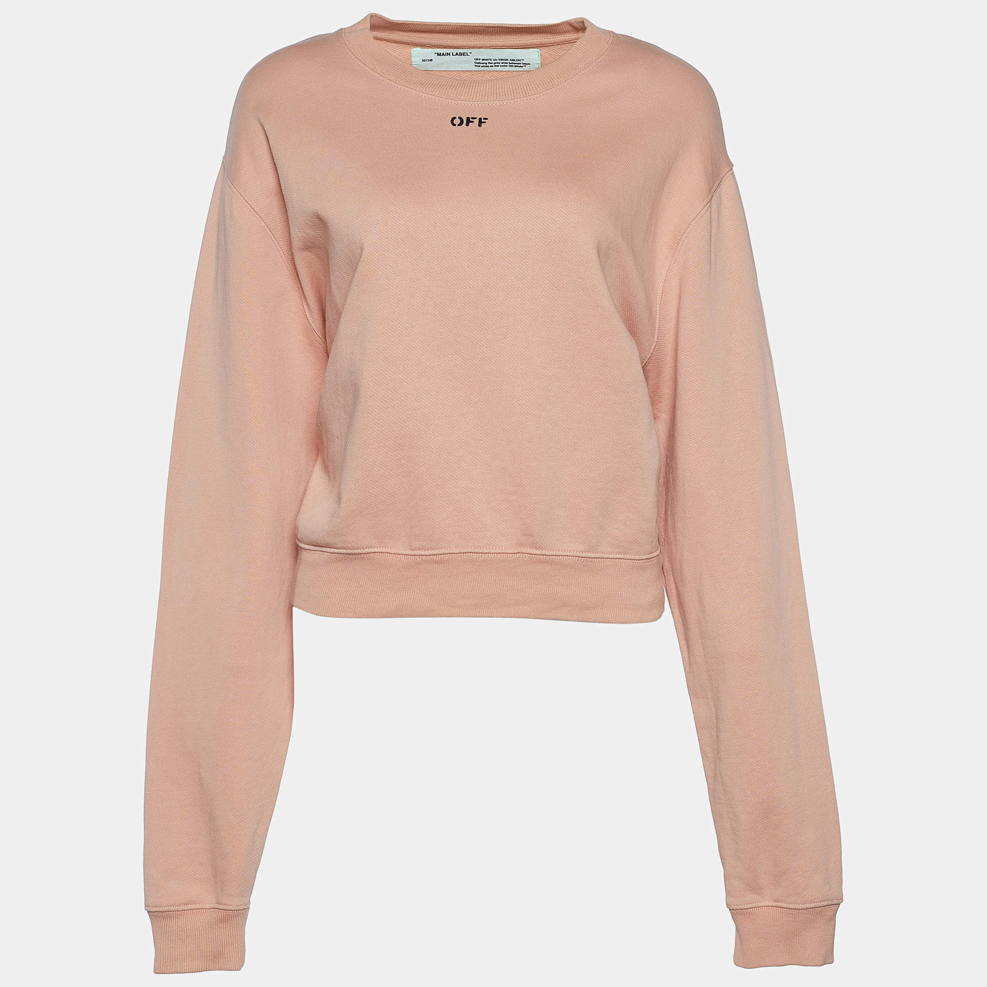 Pre Owned Off-White Coral Off Print Cotton Knit Cropped Sweatshirt S