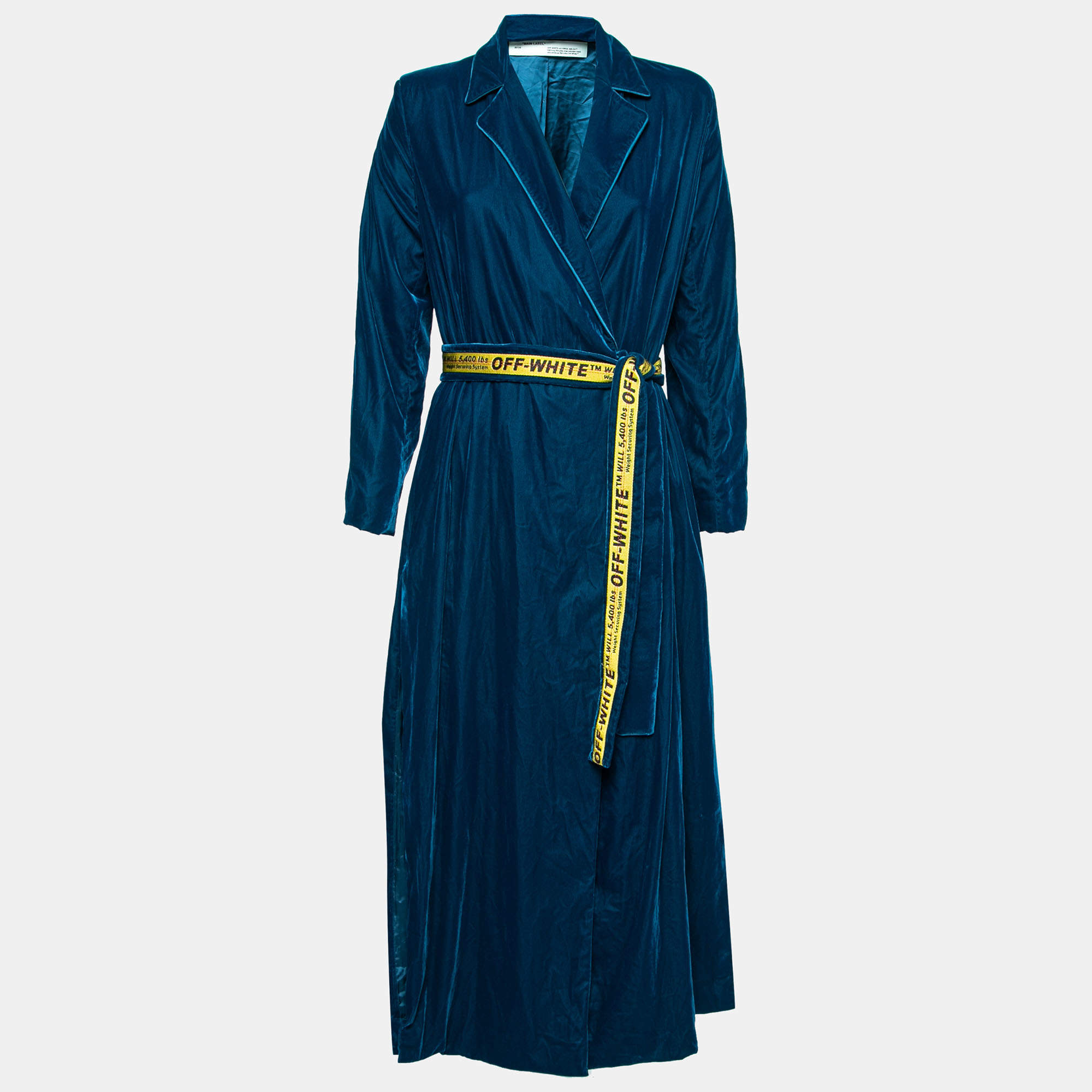 Pre Owned Off-White Blue Velvet Belted Robe Dress M