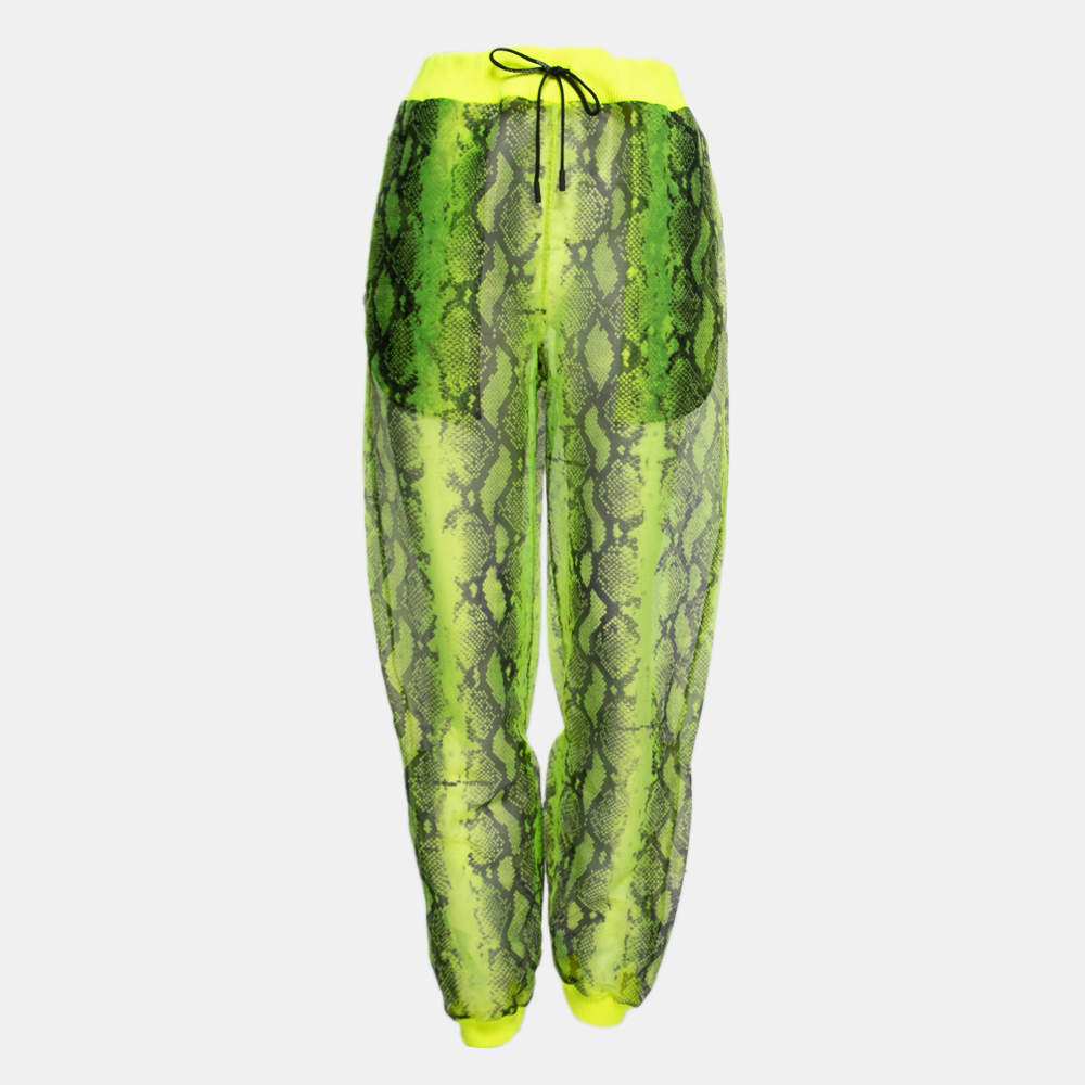 Off-White Neon Yellow Snake Print Tulle Rib Knit Trimmed Joggers M
