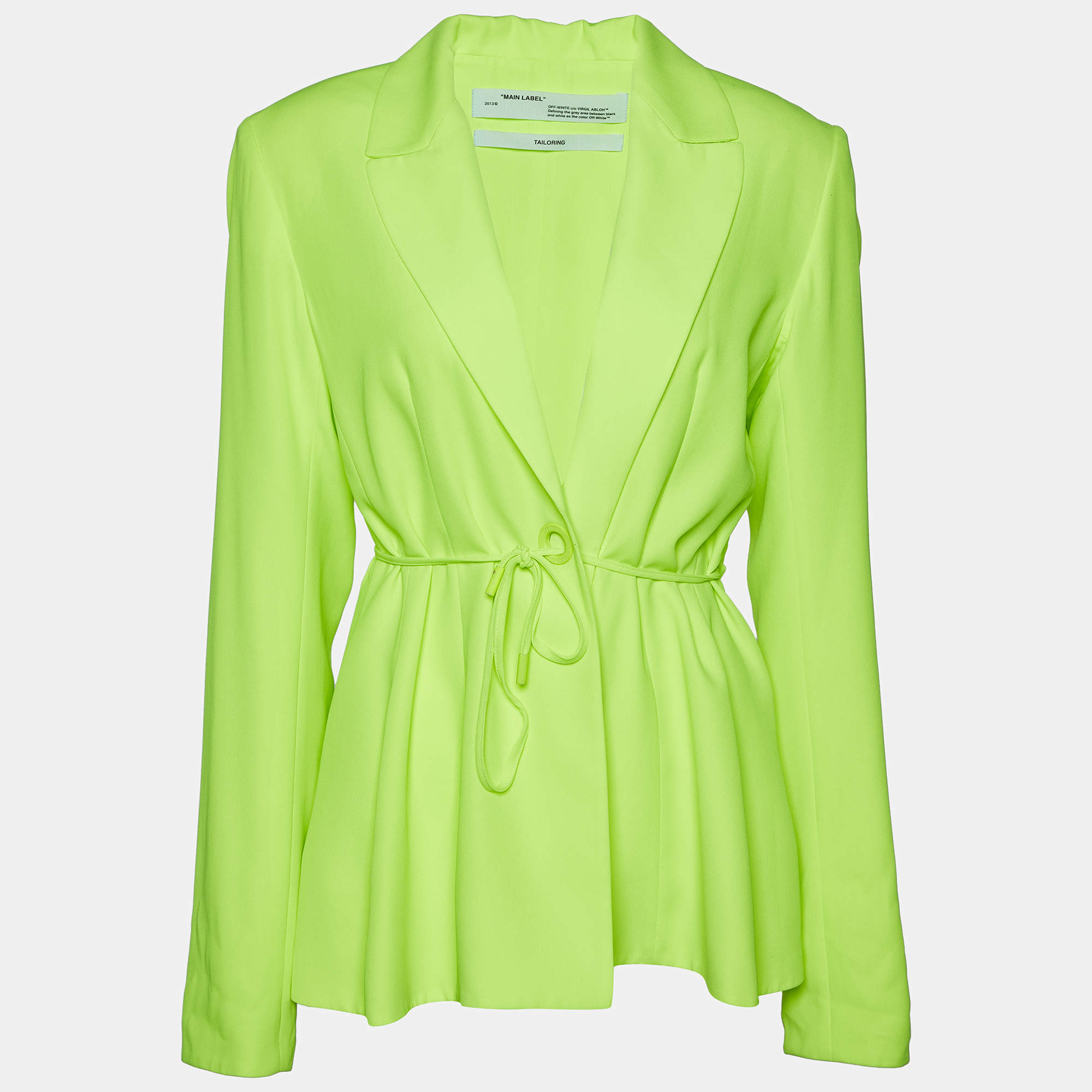 Pre Owned Off-White Neon Green Crepe Front Tie Detail Blazer M