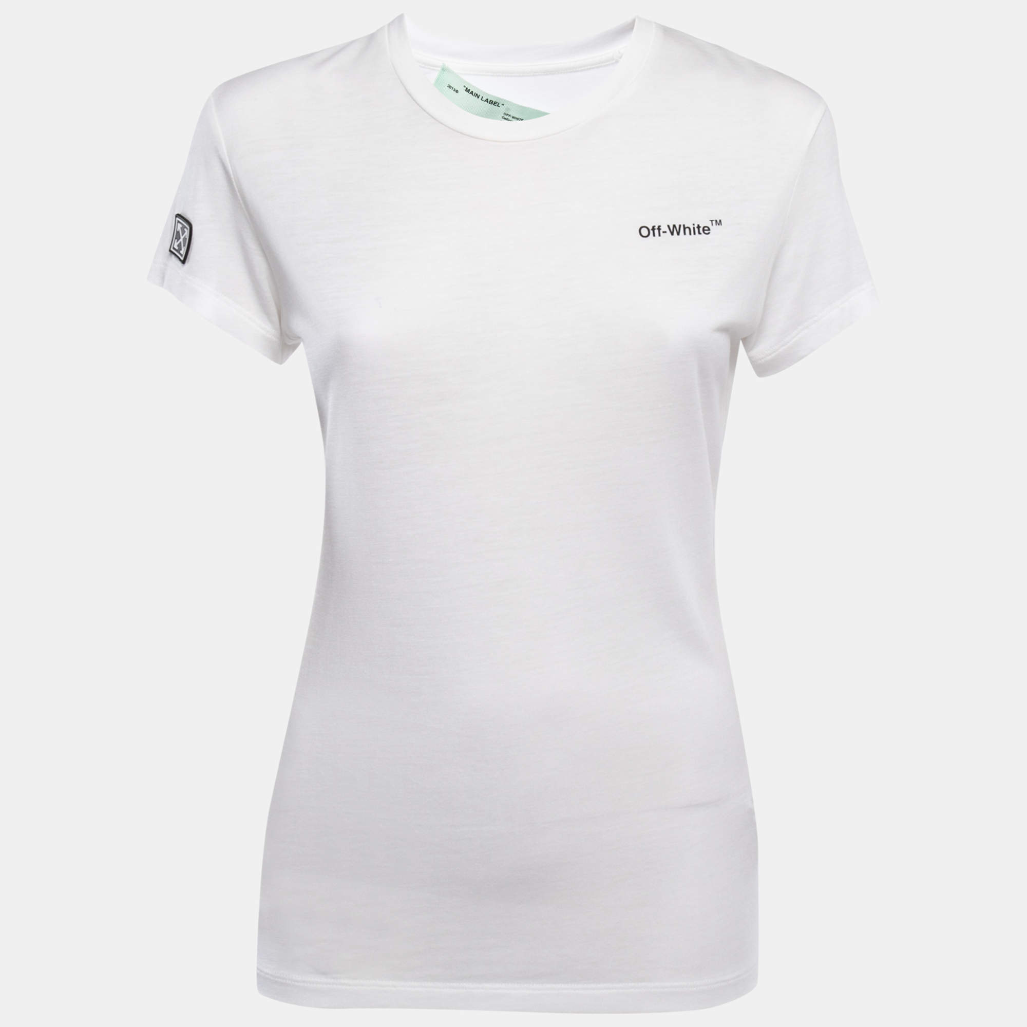 مملوكة مسبقًا Off-White White Logo Print Knit Crew Neck Half Sleeve T-Shirt S