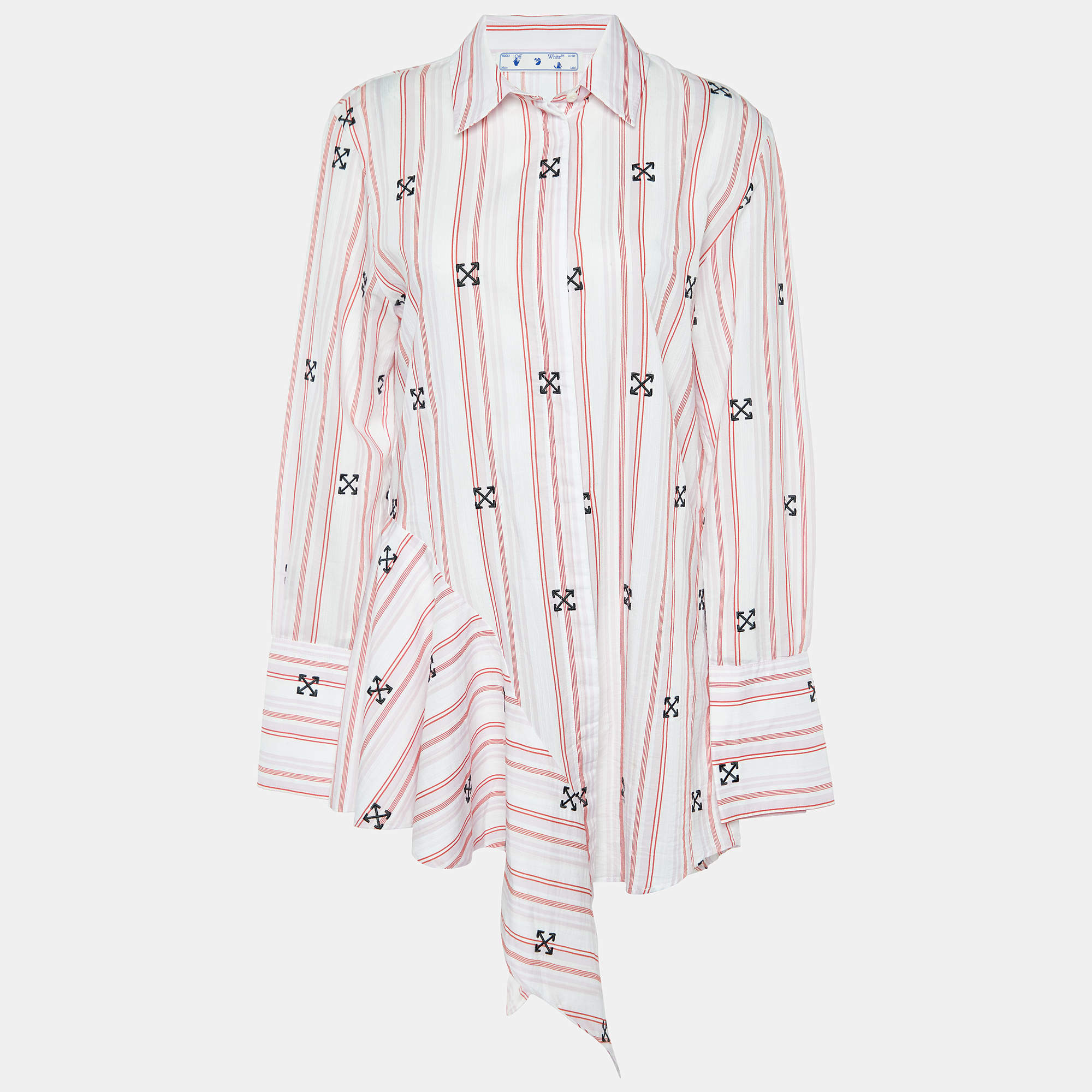Pre Owned Off-White Pink Striped Logo Embroidered Asymmetric Hem Tunic S