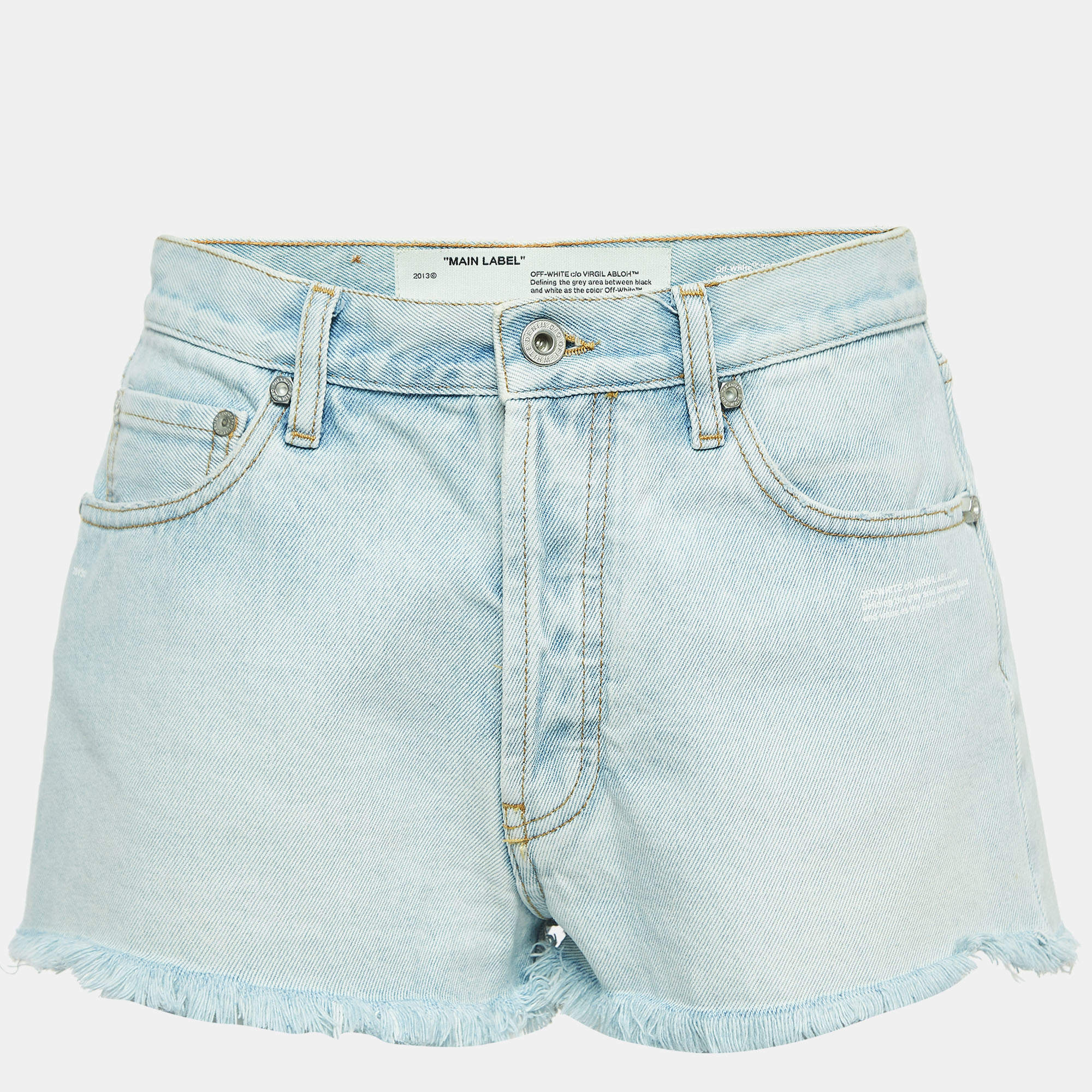 Off-White Light Blue Denim Frayed Shorts M Waist 27"