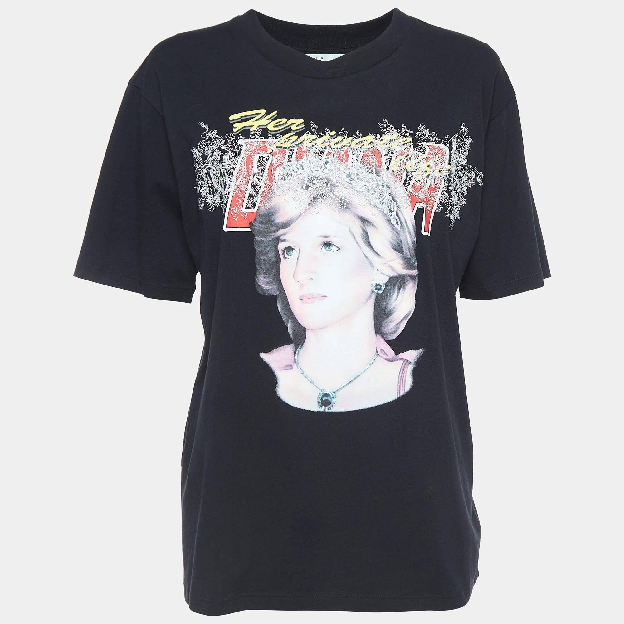 Pre Owned Off-White Black Retro Print Cotton Half Sleeve T-Shirt M