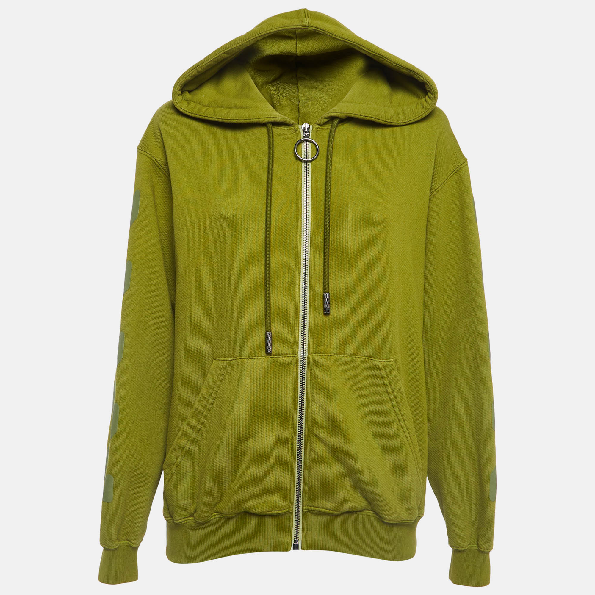 Pre Owned Off-White Green Arrow Print Cotton Zip-Up Hoodie XS