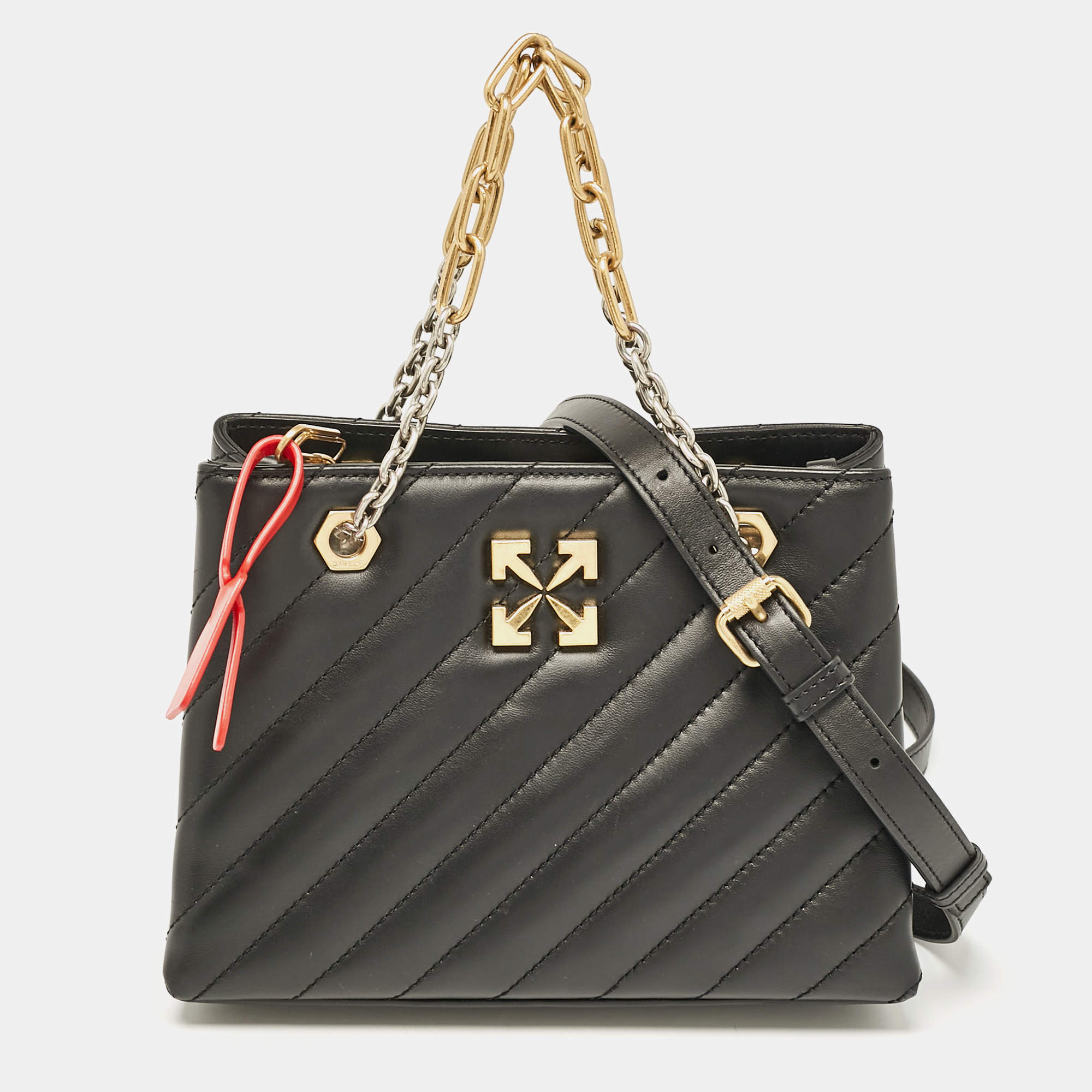 Pre Owned Off-White Black Quilted Leather Jackhammer 25 Tote