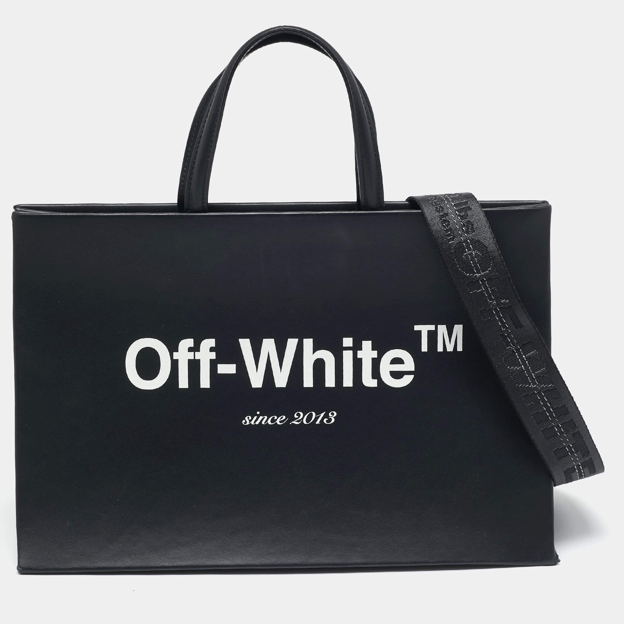 Off-White Black Leather Medium Box Tote