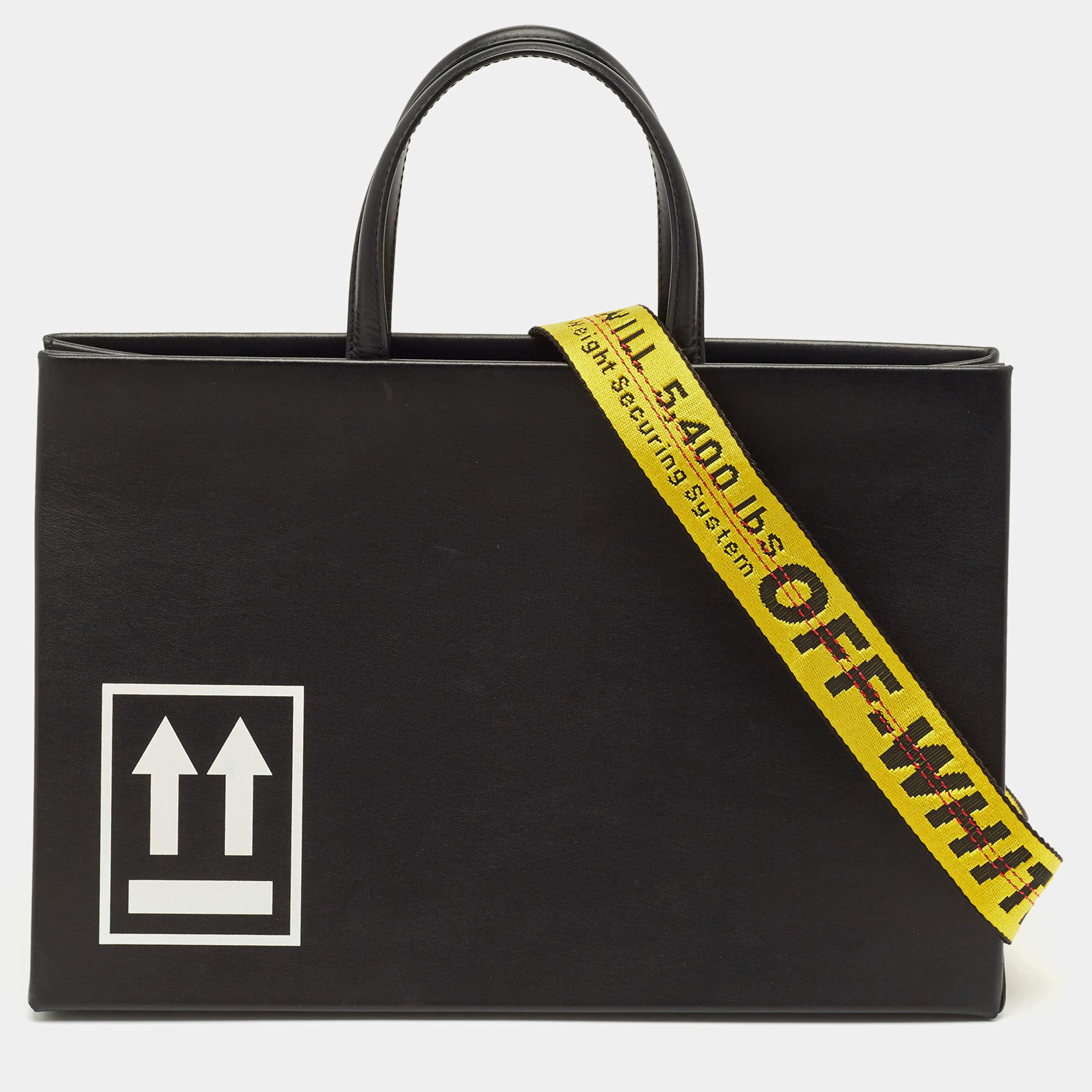 Off-White Black Leather Medium Box Tote
