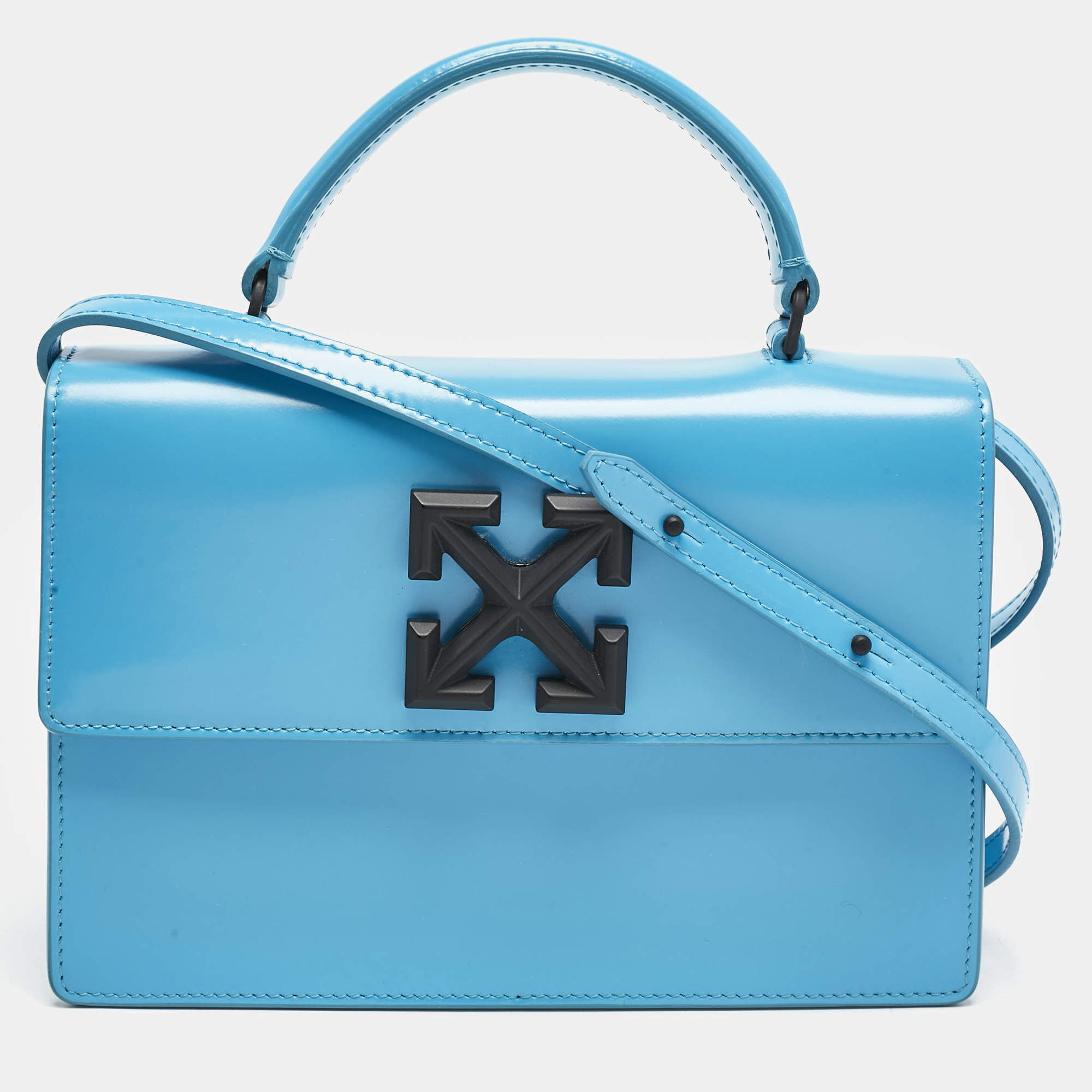 Off-White Blue Patent Leather 1.4 Jitney Top Handle Bag