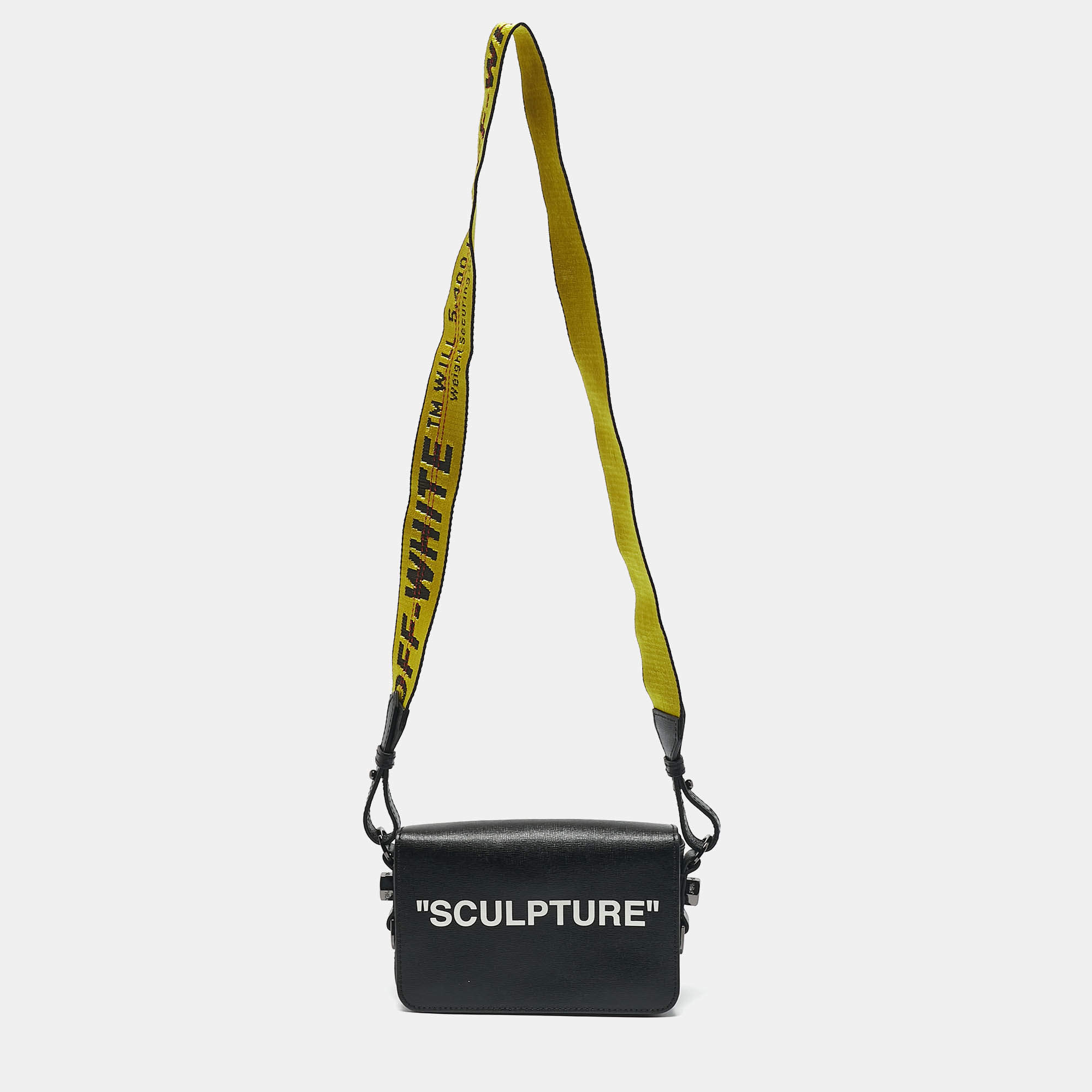Pre Owned Off-White Black Leather Sculpture Binder Clip Crossbody Bag