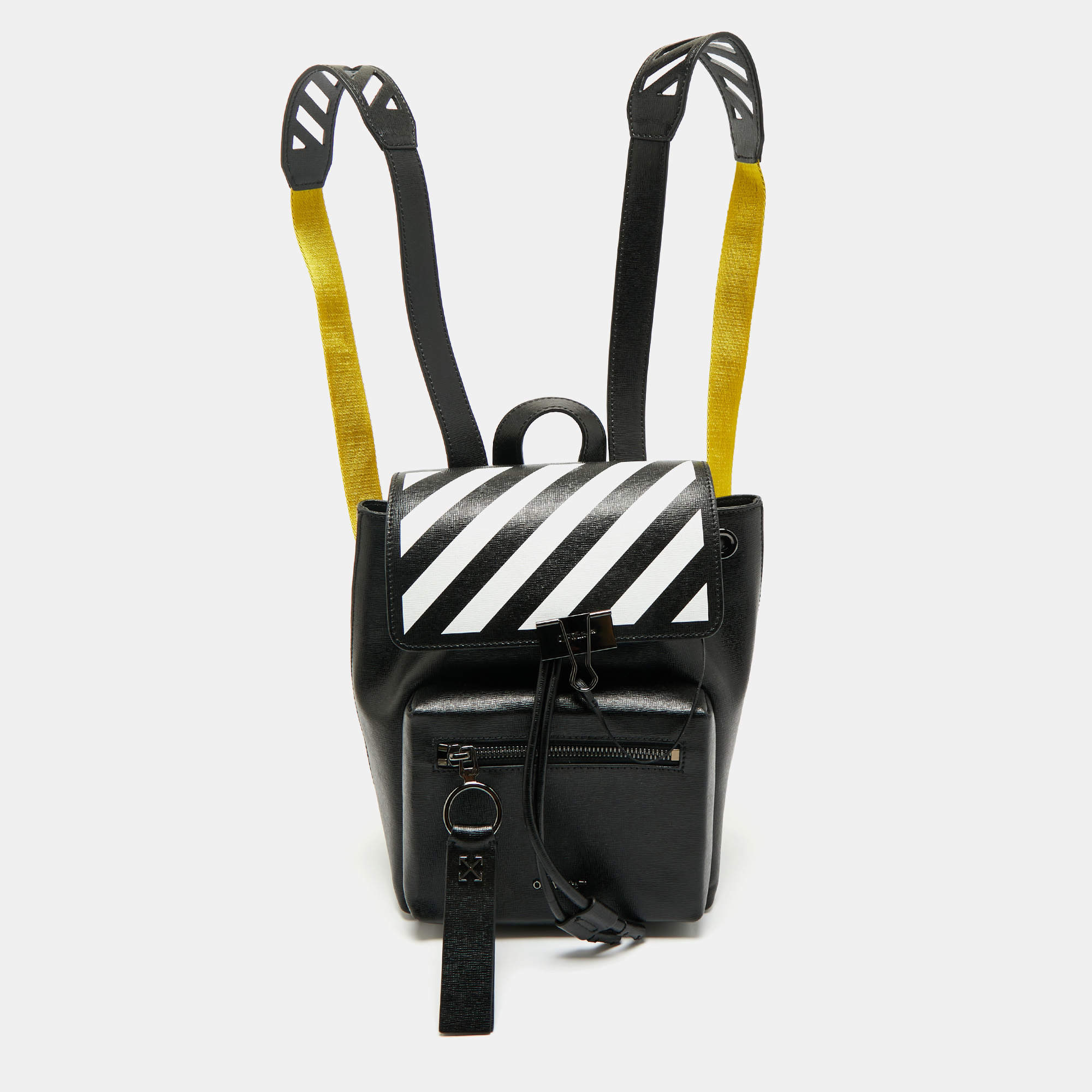 Pre Owned Off-White Black/White Leather Diag Drawstring Backpack