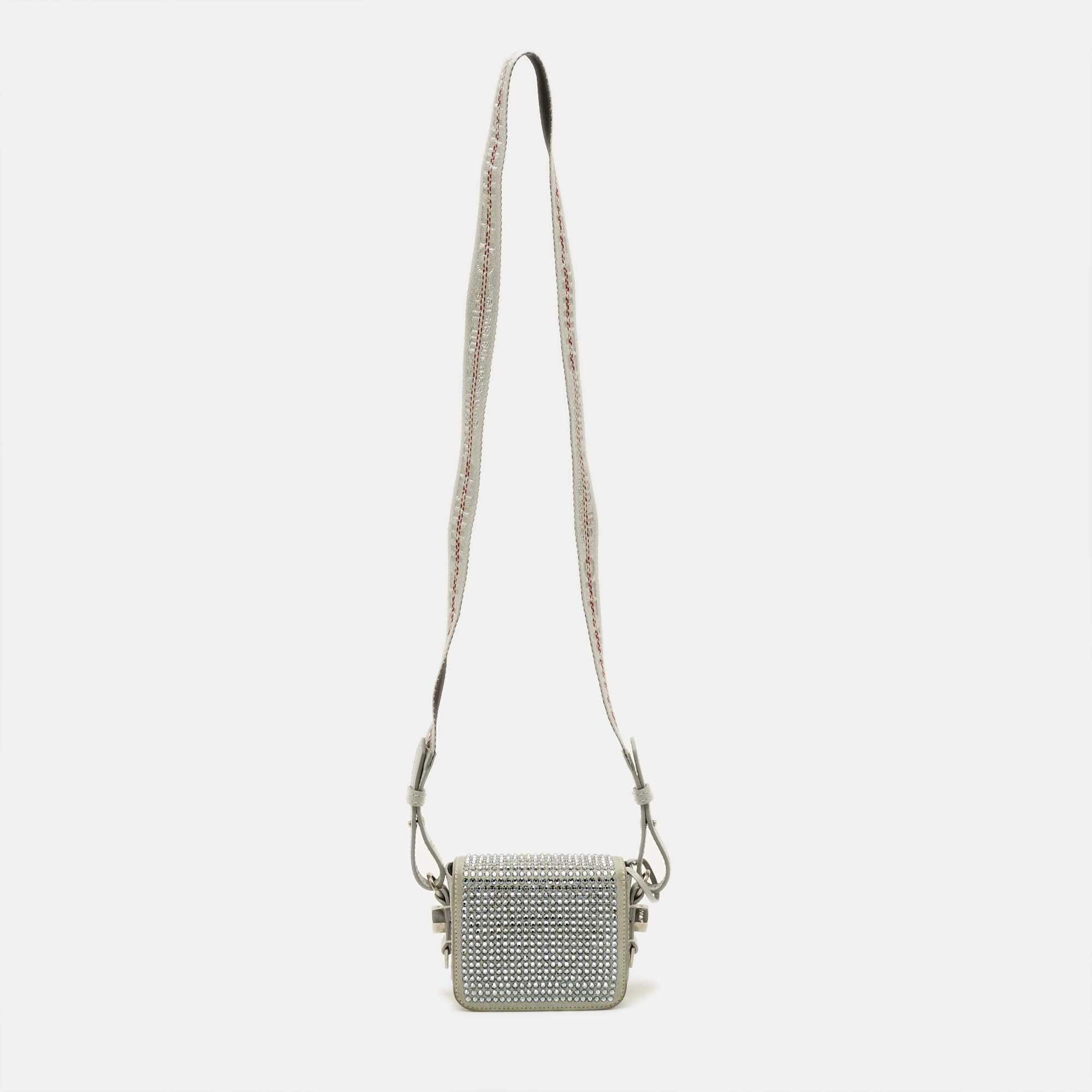 مملوكة مسبقًا Off-White c/o Virgil Abloh Baby Flap Light Grey Suede Crystal Embellished Bag