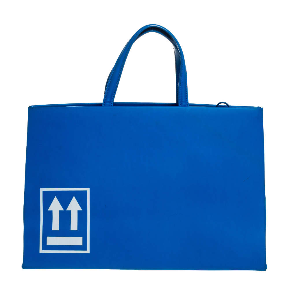 Pre Owned Off-White Blue Leather Medium Box Tote 