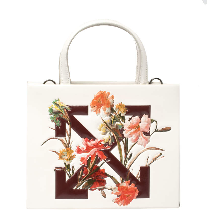 Off-White White Leather Floral Print Mini Box Bag