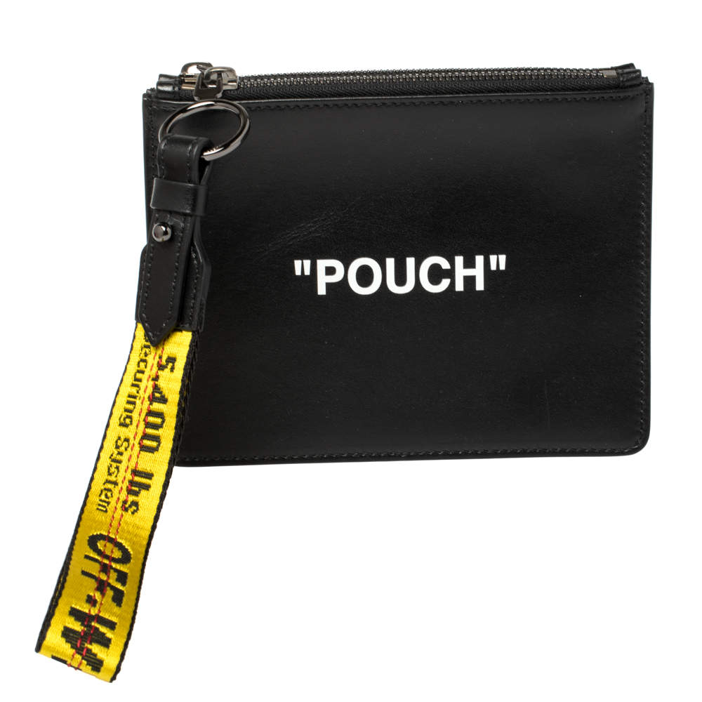 Off-White Black Leather Double Flat Wristlet Pouch Off-White | TLC
