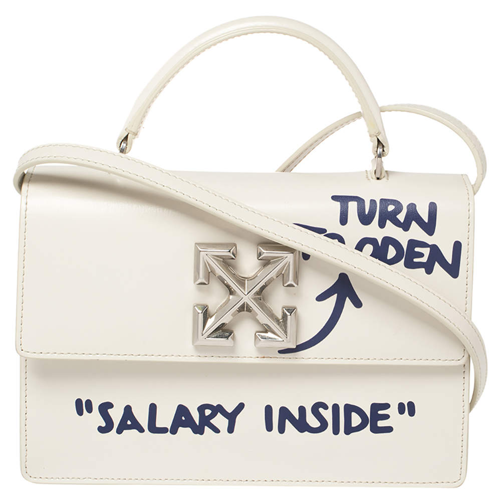 OFF-WHITE White Leather 1.4 Jitney Quote Bag "SALARY INSIDE" Top  Handle Bag