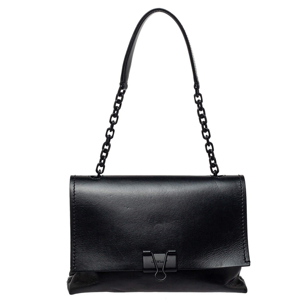 Pre Owned حقيبة كروس أوف وايت مشبك ملف جلد مطبوع مائل أسود 