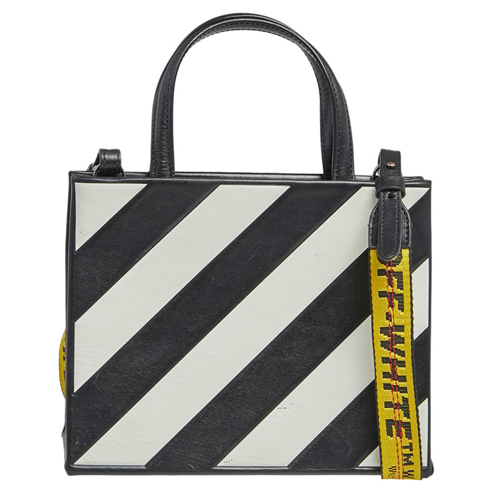 Off-White Black/White Diagonal Striped Leather Tote
