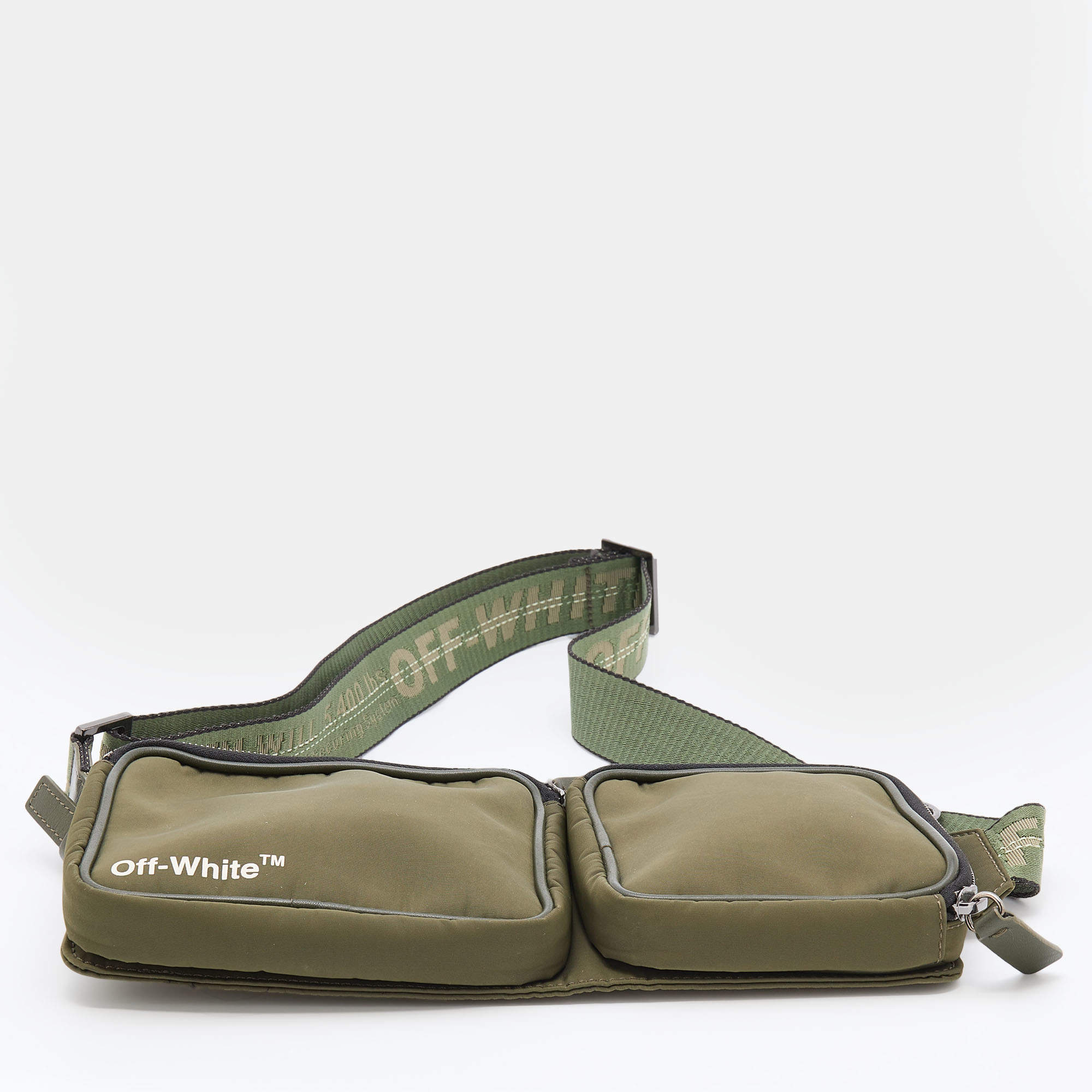 Off-White Military Green Logo Print Nylon Cordura Hip Belt Bag Off