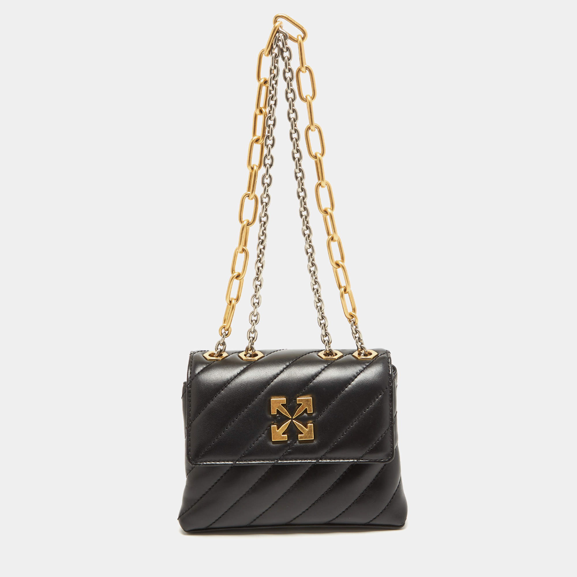 Pre Owned Off-White Black Quilted Leather Small Jackhammer 19 Shoulder Bag