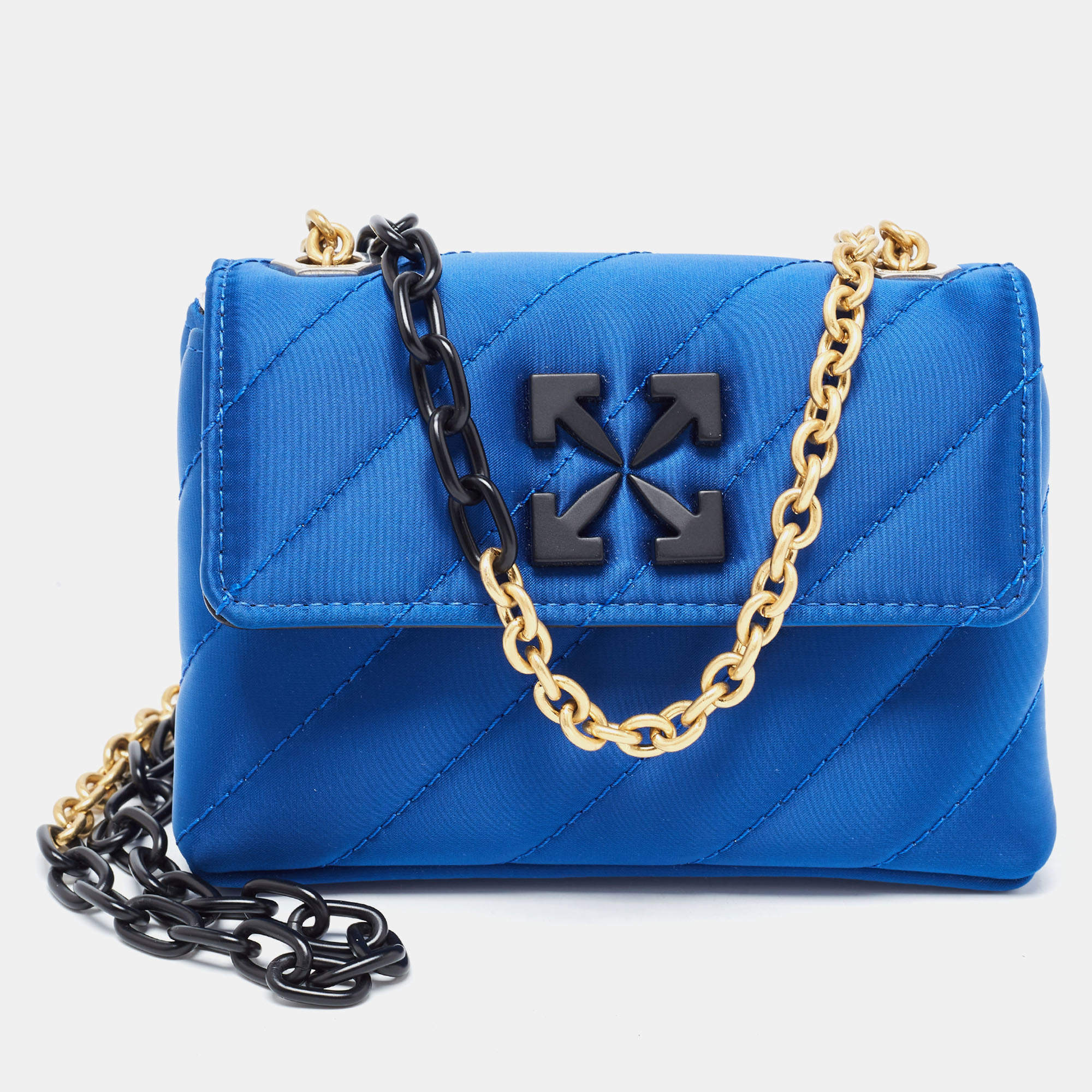 Pre Owned Off-White Blue Quilted Satin Jackhammer 17 Shoulder Bag