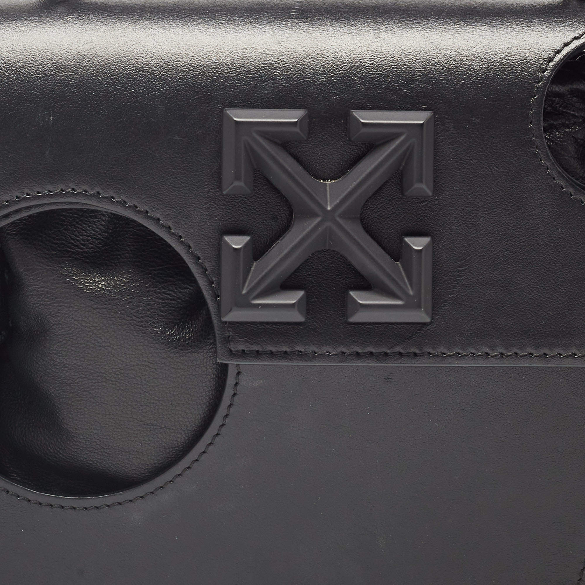 Off-White Black Leather Jitney Holes Flap Crossbody Bag Off-White