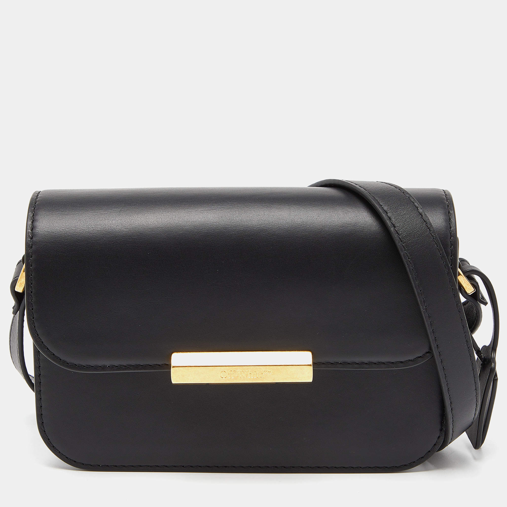 Off-White Black Leather Medium Screw Shoulder Bag Off-White