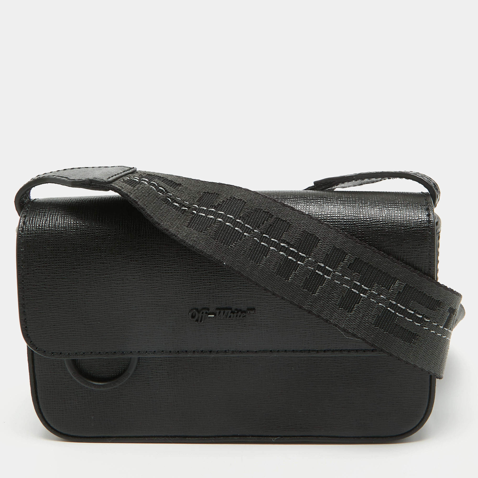 Off-White Black Leather Mini Flap Crossbody Bag