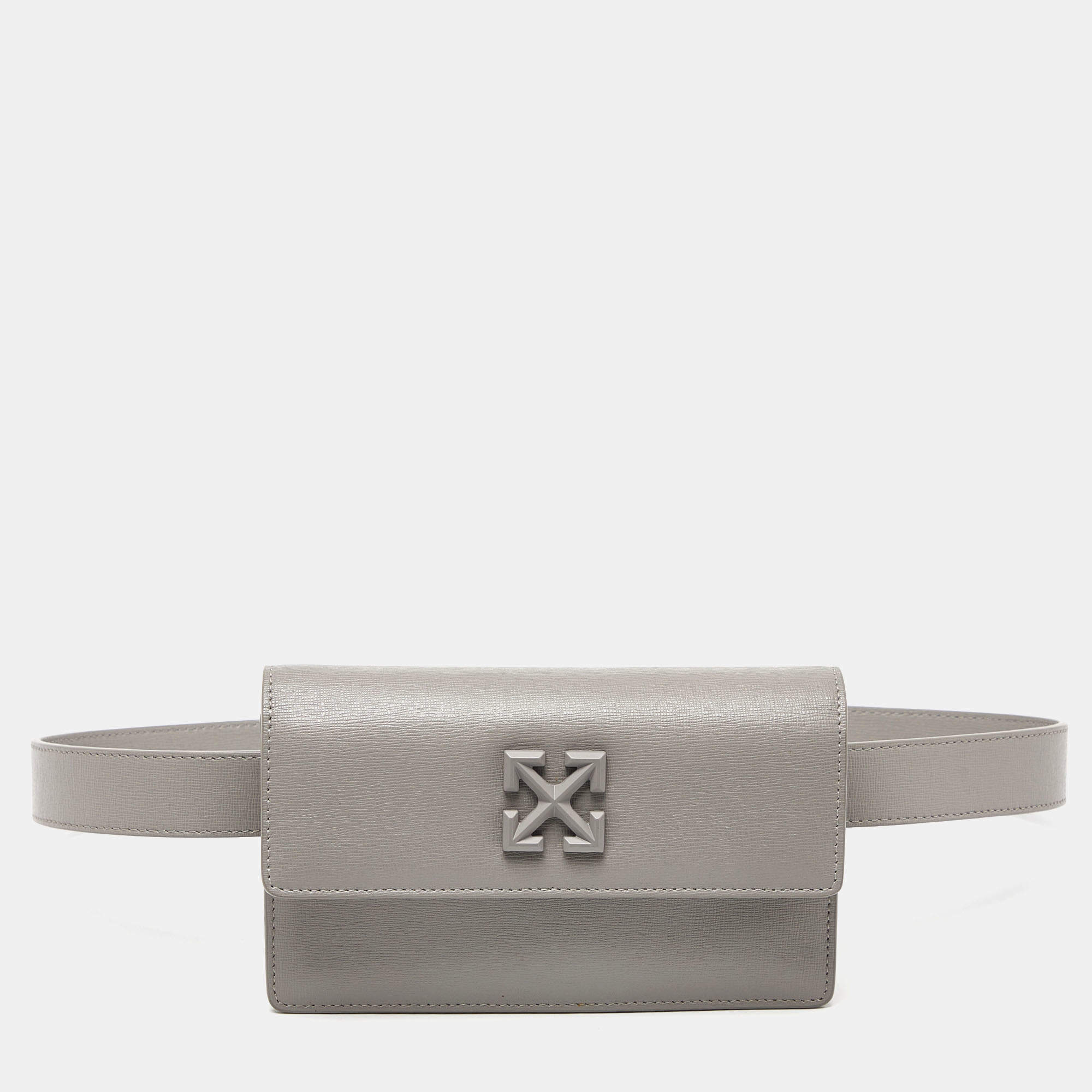 Off-White Grey Leather Jitney Belt Bag