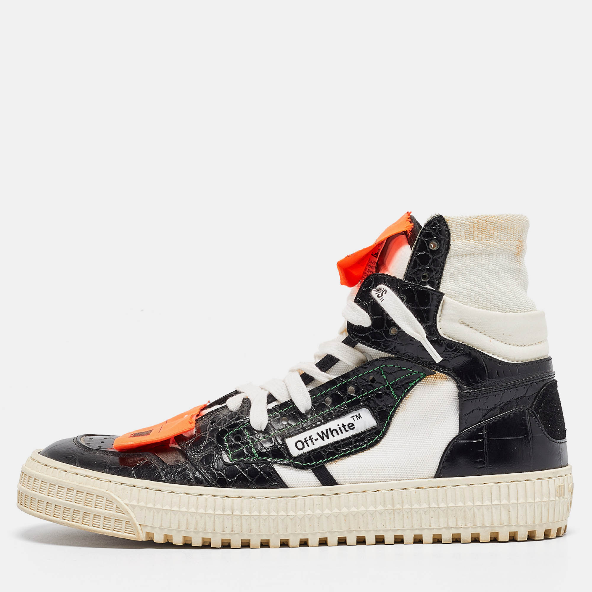 Off-White Black/White Croc Embossed and Canvas Off Court 3.0 High Top Sneakers Size 38