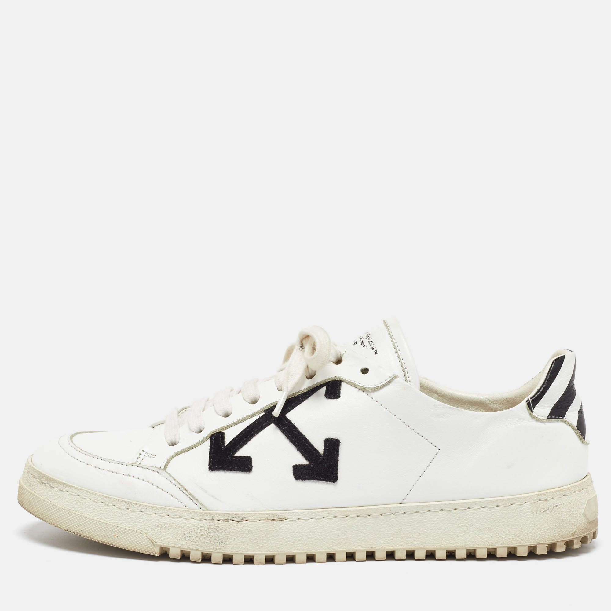 Pre Owned Off-White White/Black Leather and Suede 2.0 Sneakers Size 40