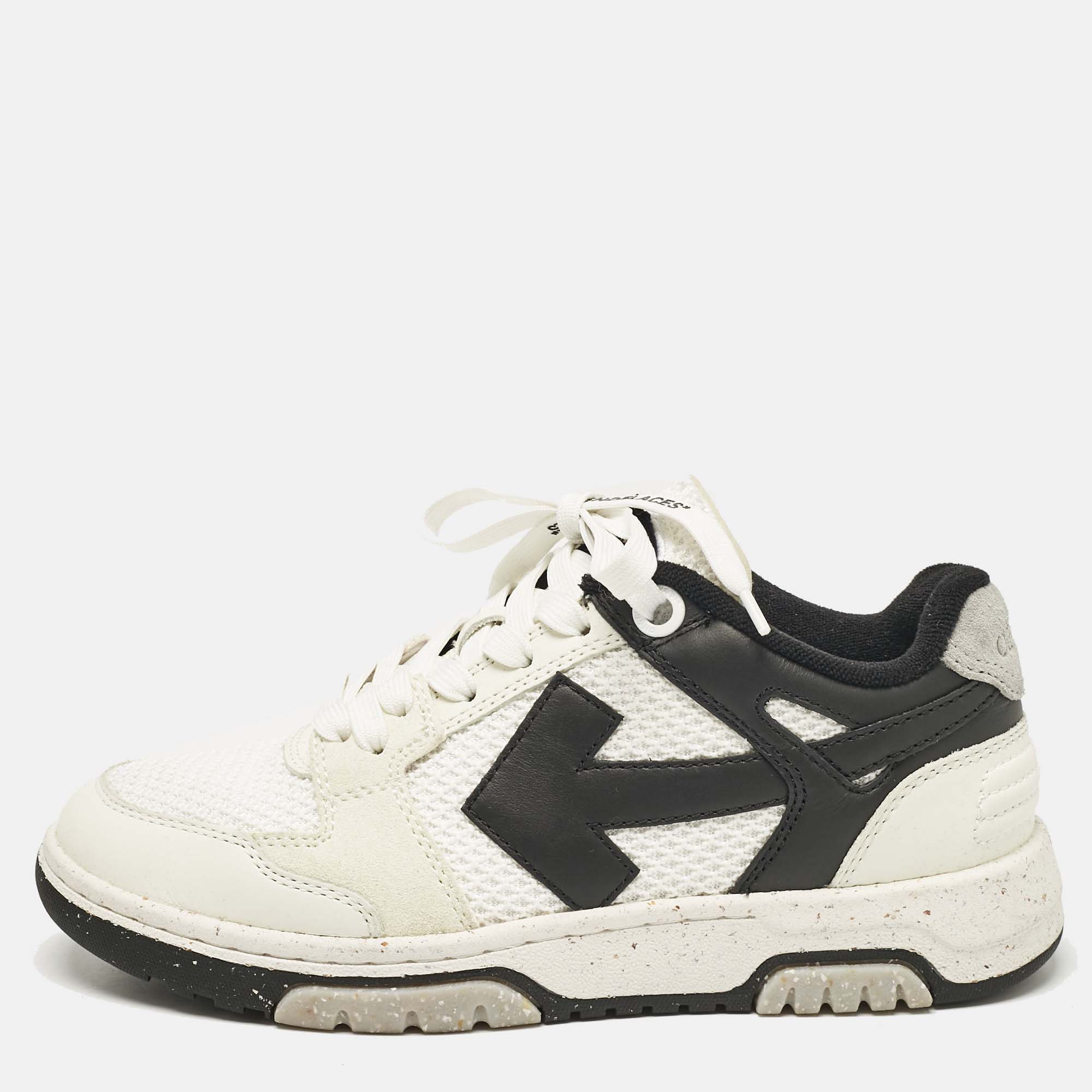 Off-White White/Black Leather and Mesh Slim Out Of Office Sneakers Size 37