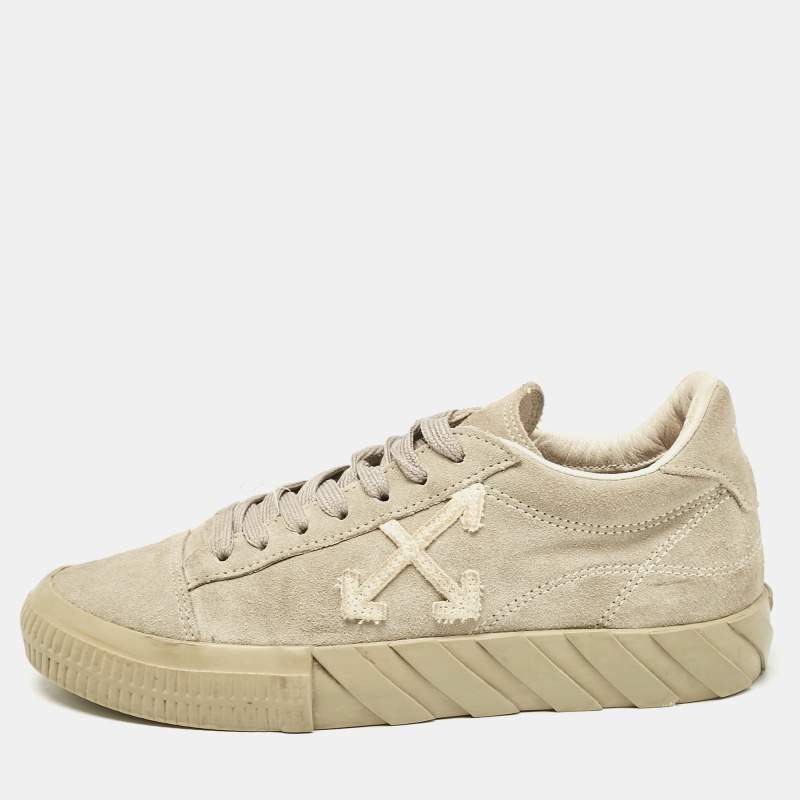 Off-White Green Canvas and Suede Vulcanised Low Top Sneakers Size 38