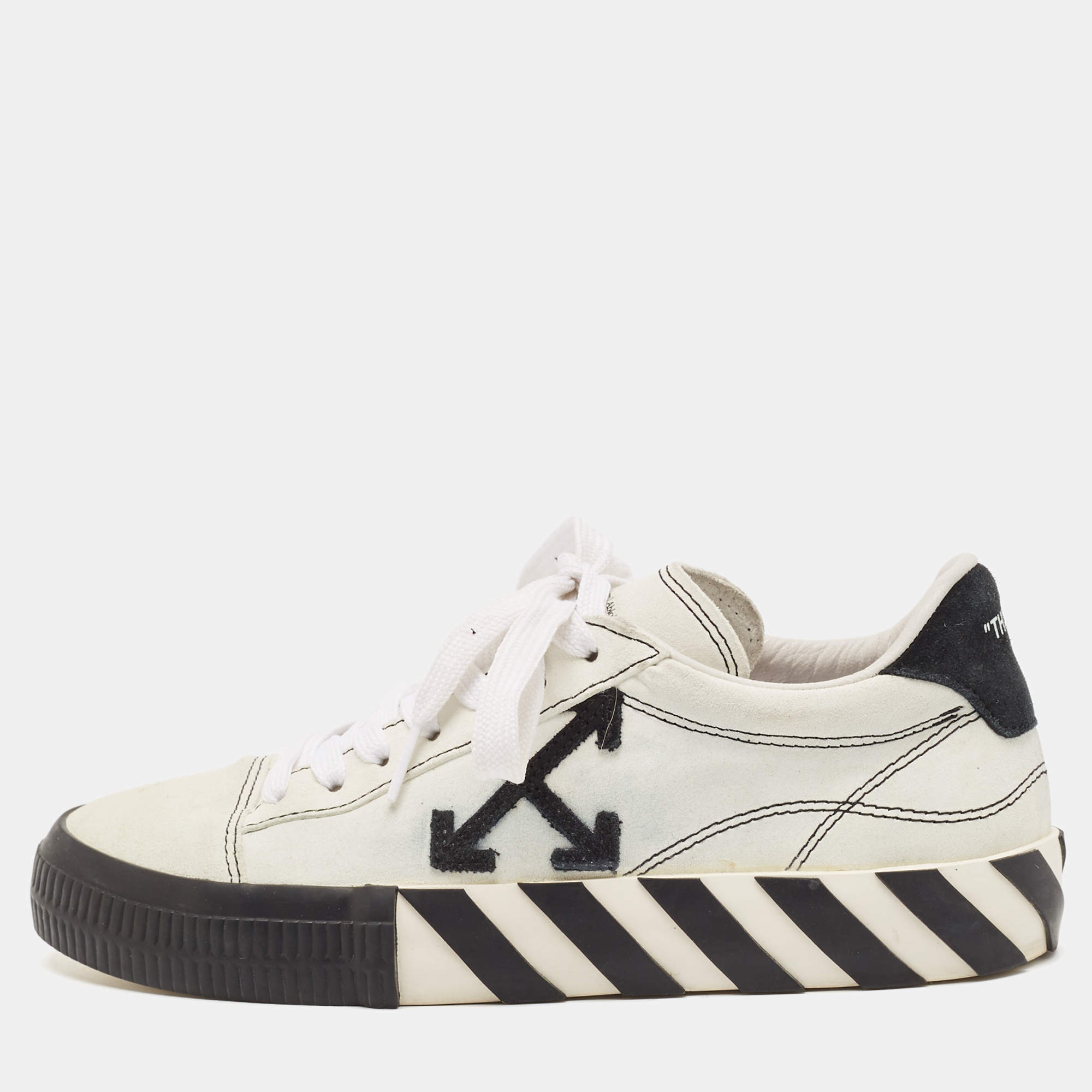 Off-White Black/White Suede Vulcanized Striped Low Top Sneakers Size 38
