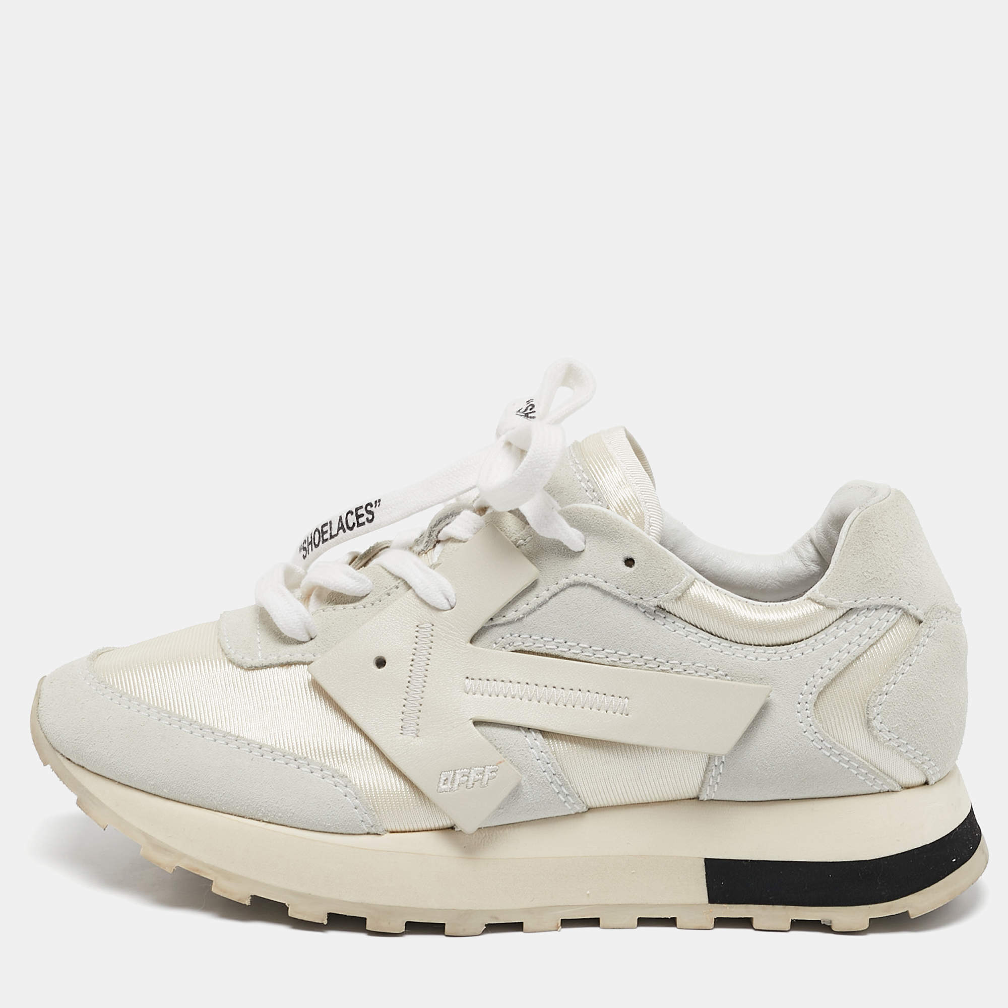 Off-White White Fabric and Suede HG Runner Sneakers Size 37