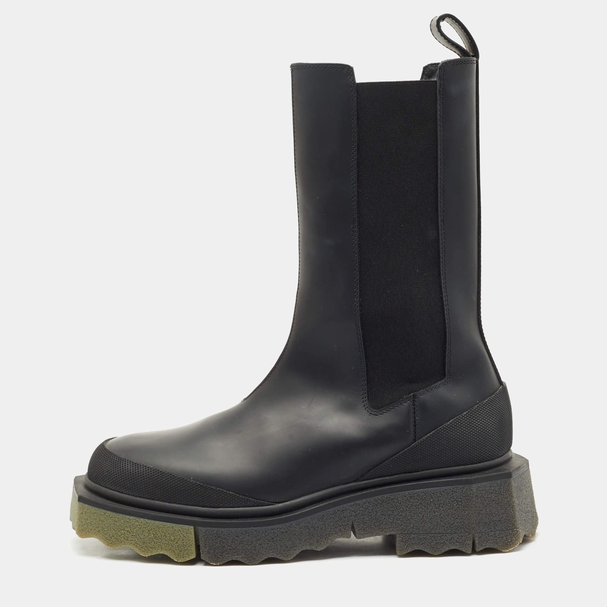 Off-White Black Leather and Elastic Rain Boots Size 38