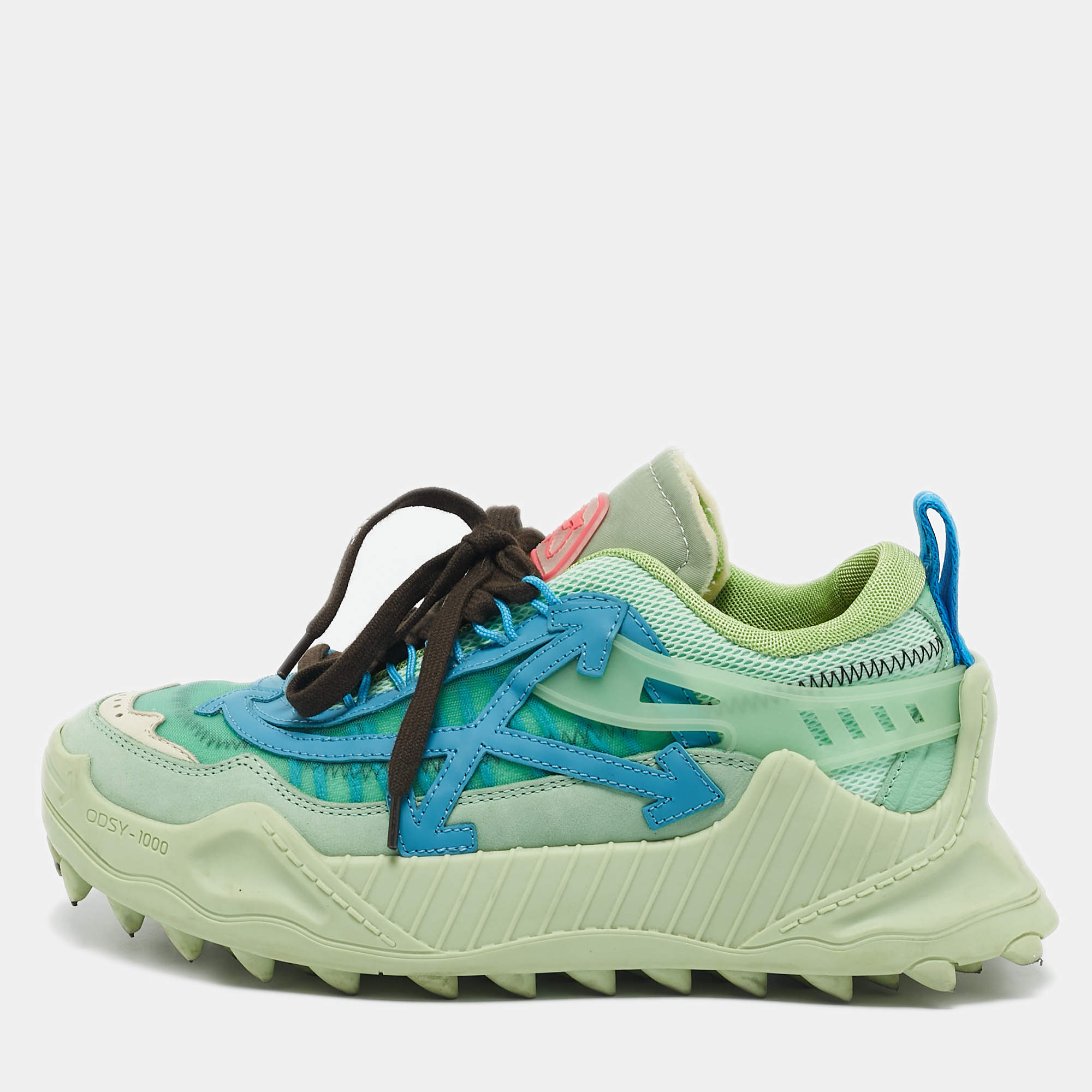 Off-White Green Leather and Mesh Odsy 1000 Lace Up Sneakers Size 39