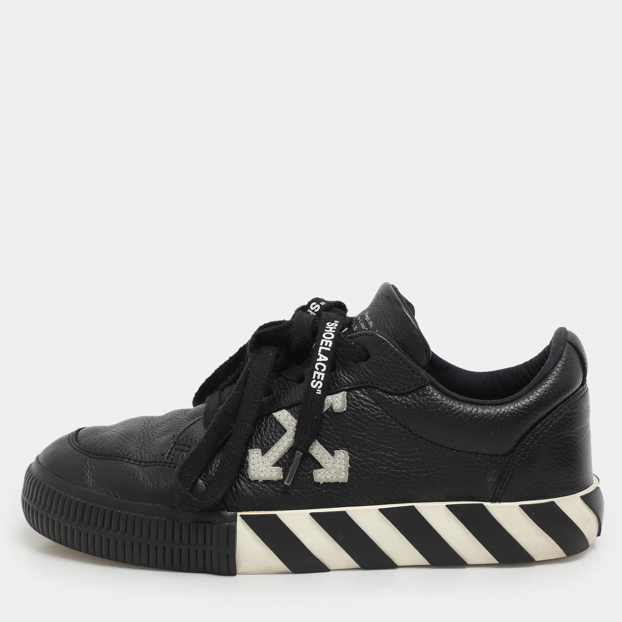 Off-White Black Leather Vulcanized Low Top Sneakers Size 37